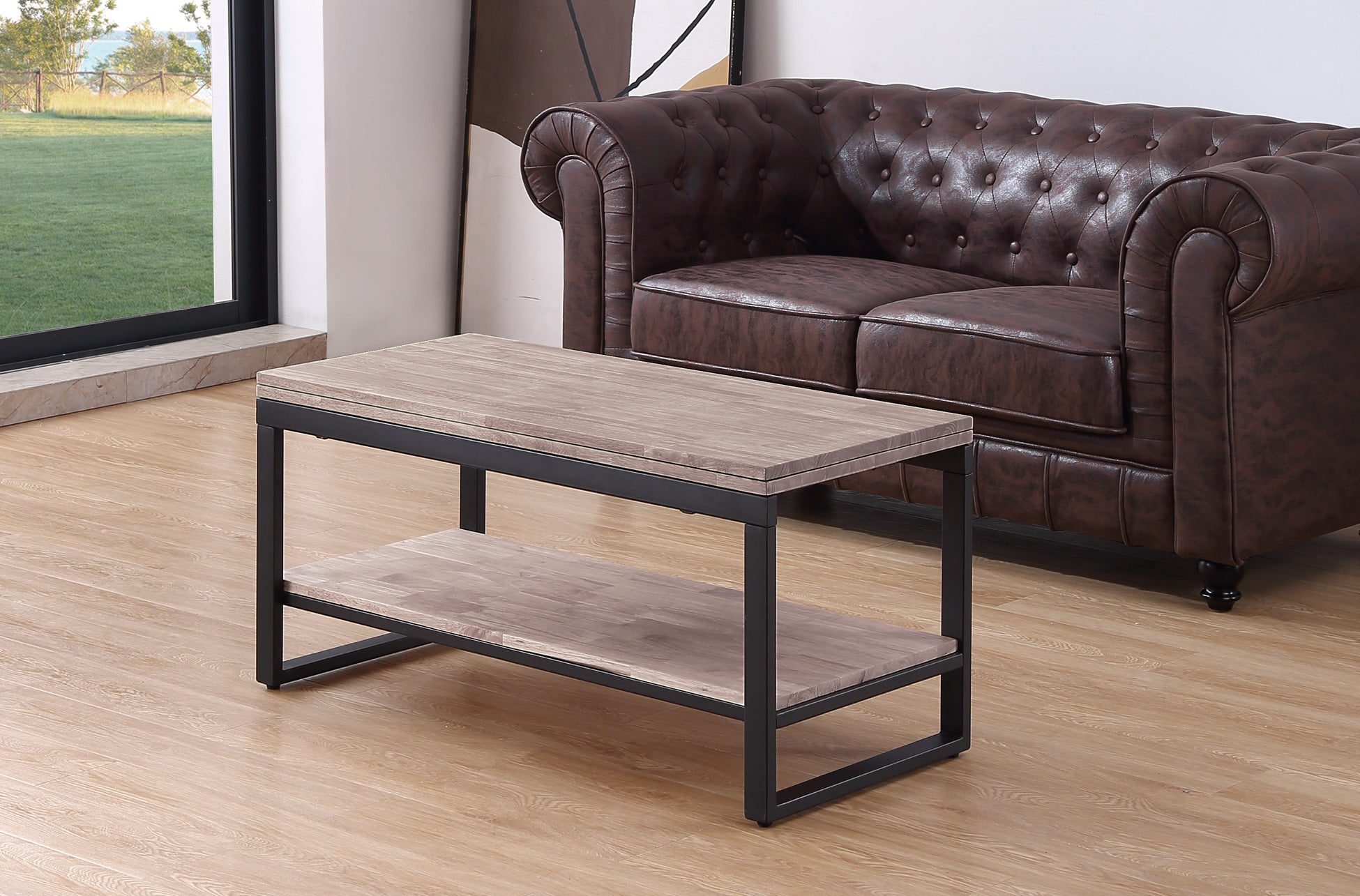 Mesa de centro elevable y extensible Alfi roble oscuro 100x45(90)x47cm