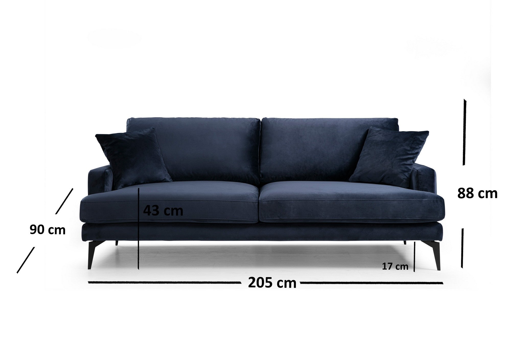 Sofá Salerno azul 205x90x88cm