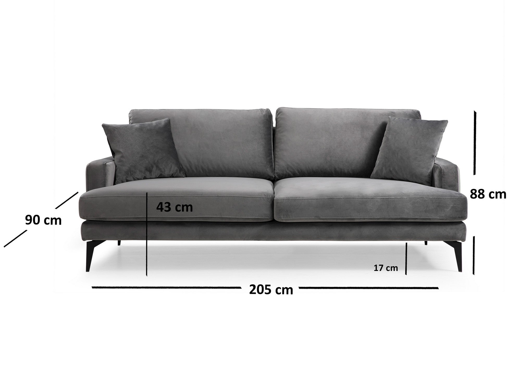 Sofá Salerno gris 205x90x88cm