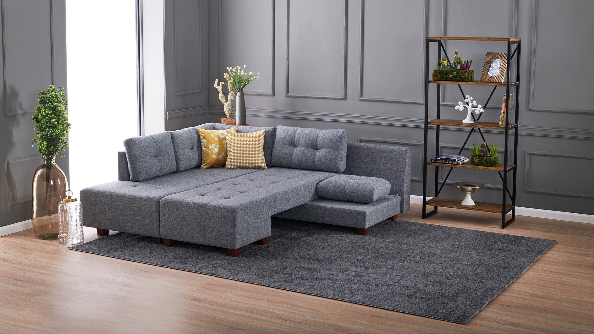 Sofá cama Samara gris claro 280x206x85cm
