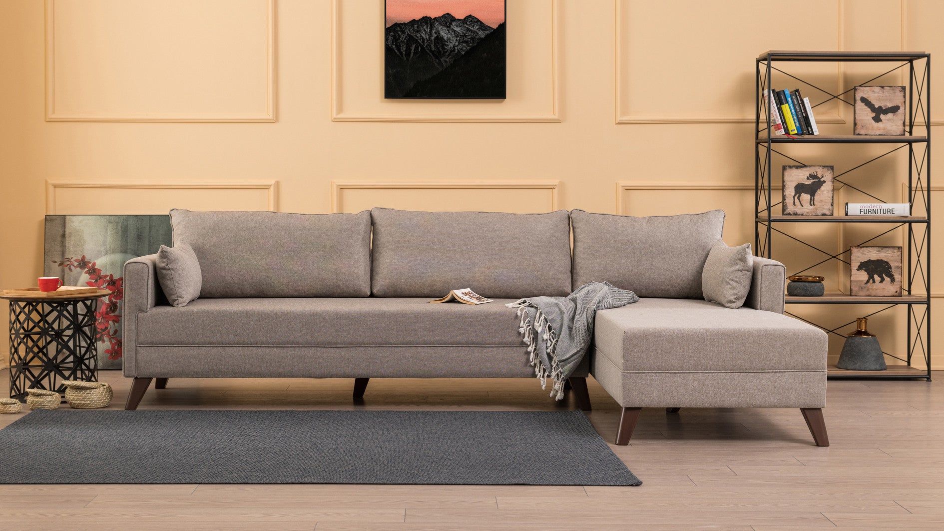 Sofá con chaiselongue Amalfi beige 275x165x85cm