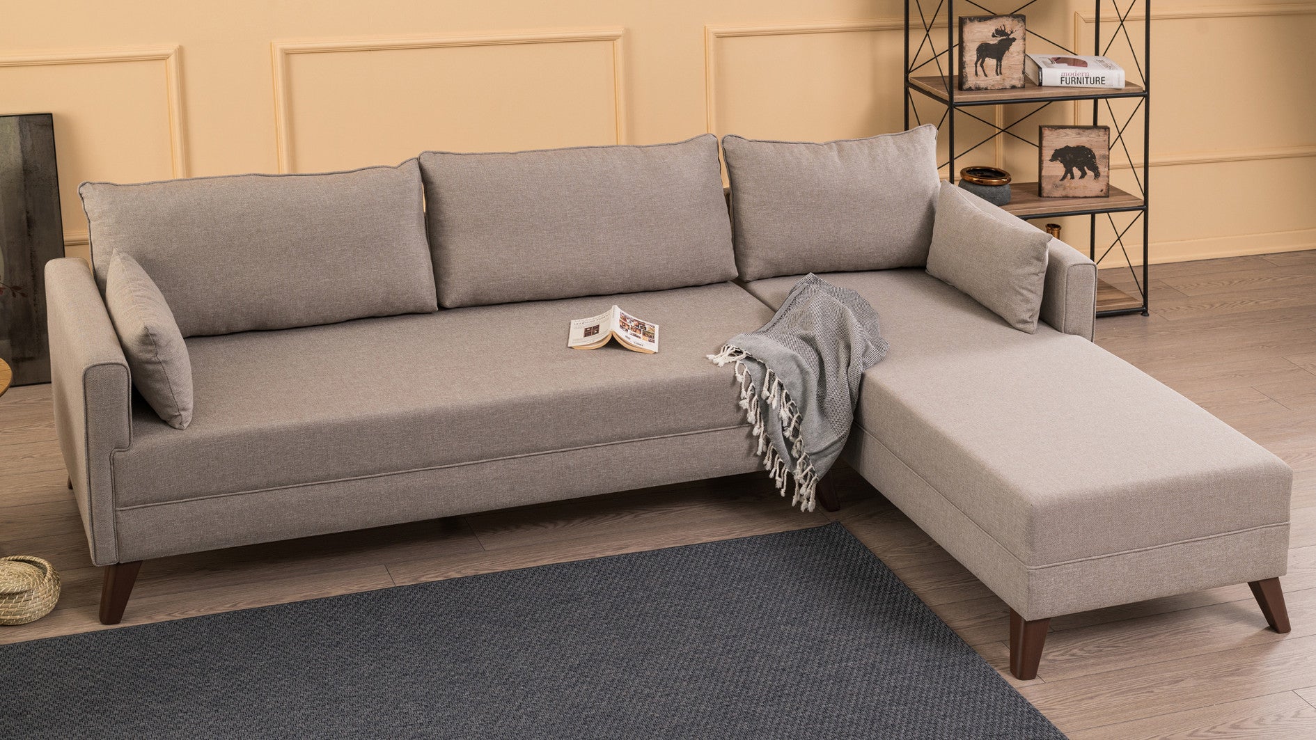 Sofá con chaiselongue Amalfi beige 275x165x85cm