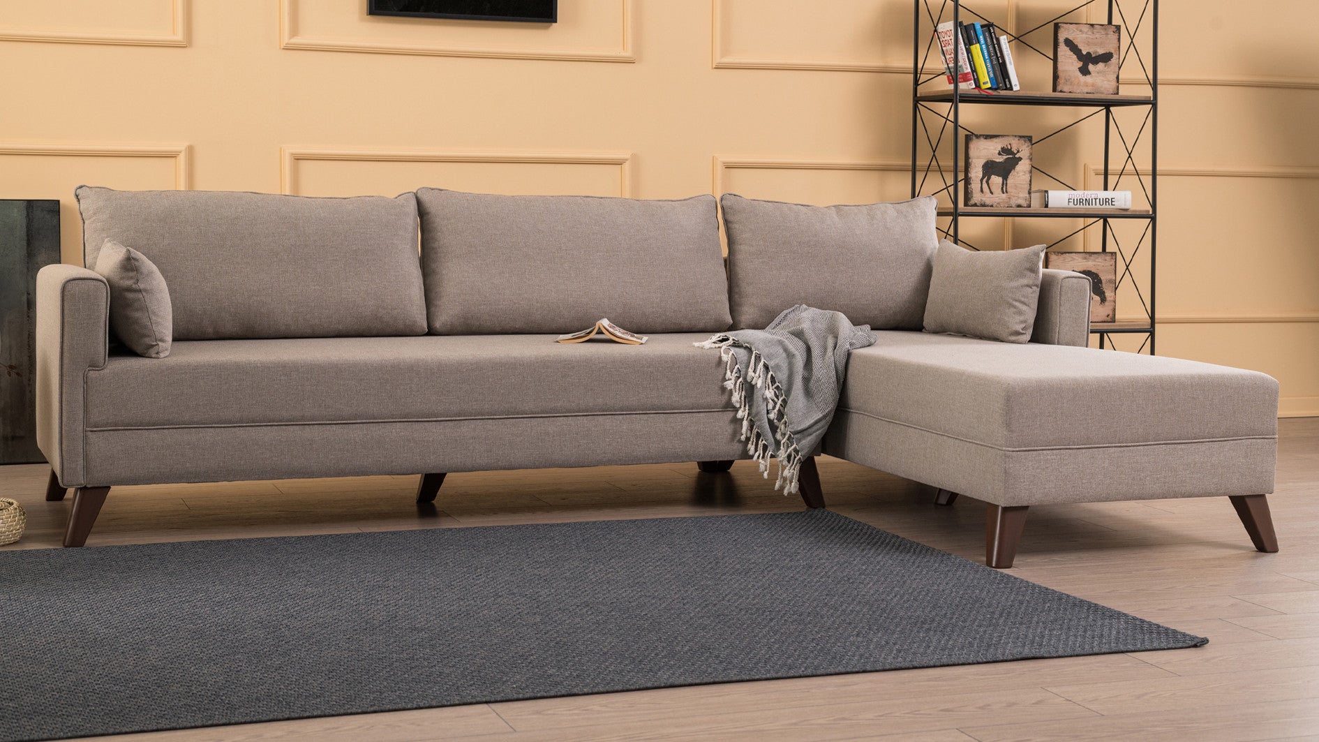 Sofá con chaiselongue Amalfi beige 275x165x85cm
