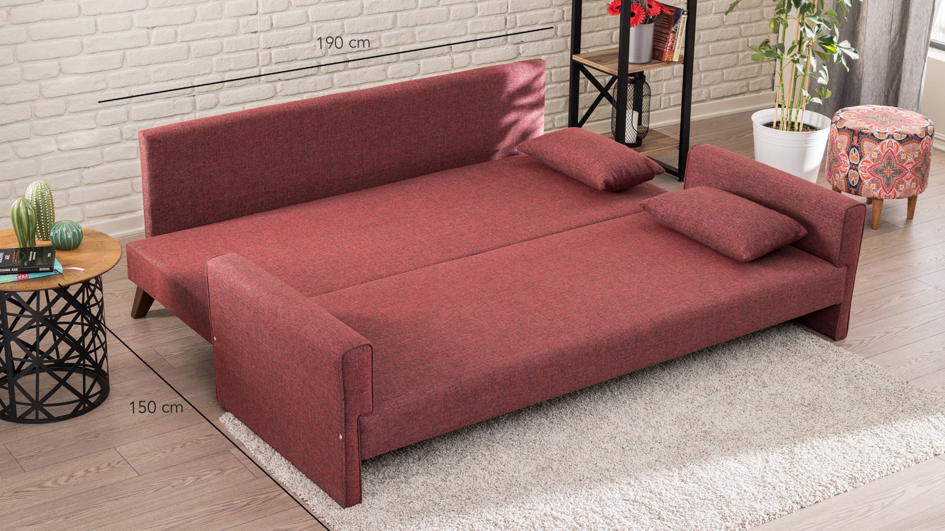 Sofá cama Positano rojo 208x81x85cm