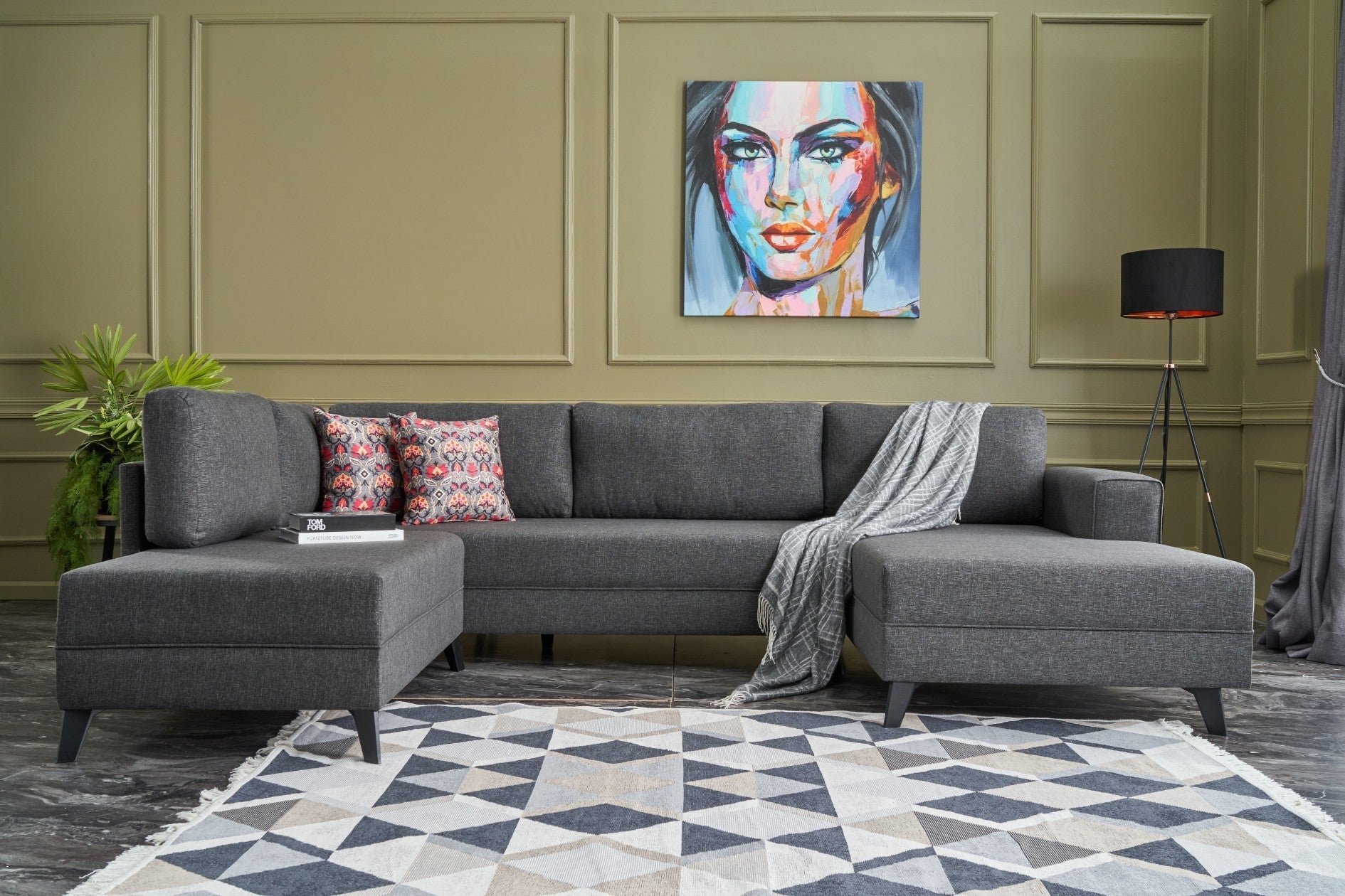 Sofá cama Savena gris 300x202x78cm