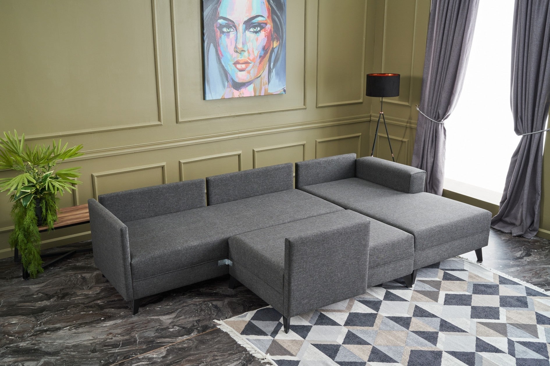 Sofá cama Savena gris 300x202x78cm