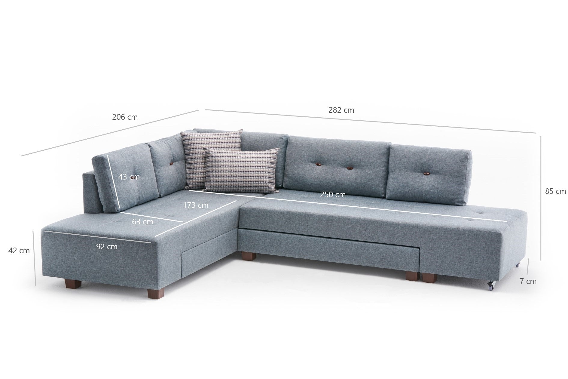 Sofá cama Samara azul 280x206x85cm