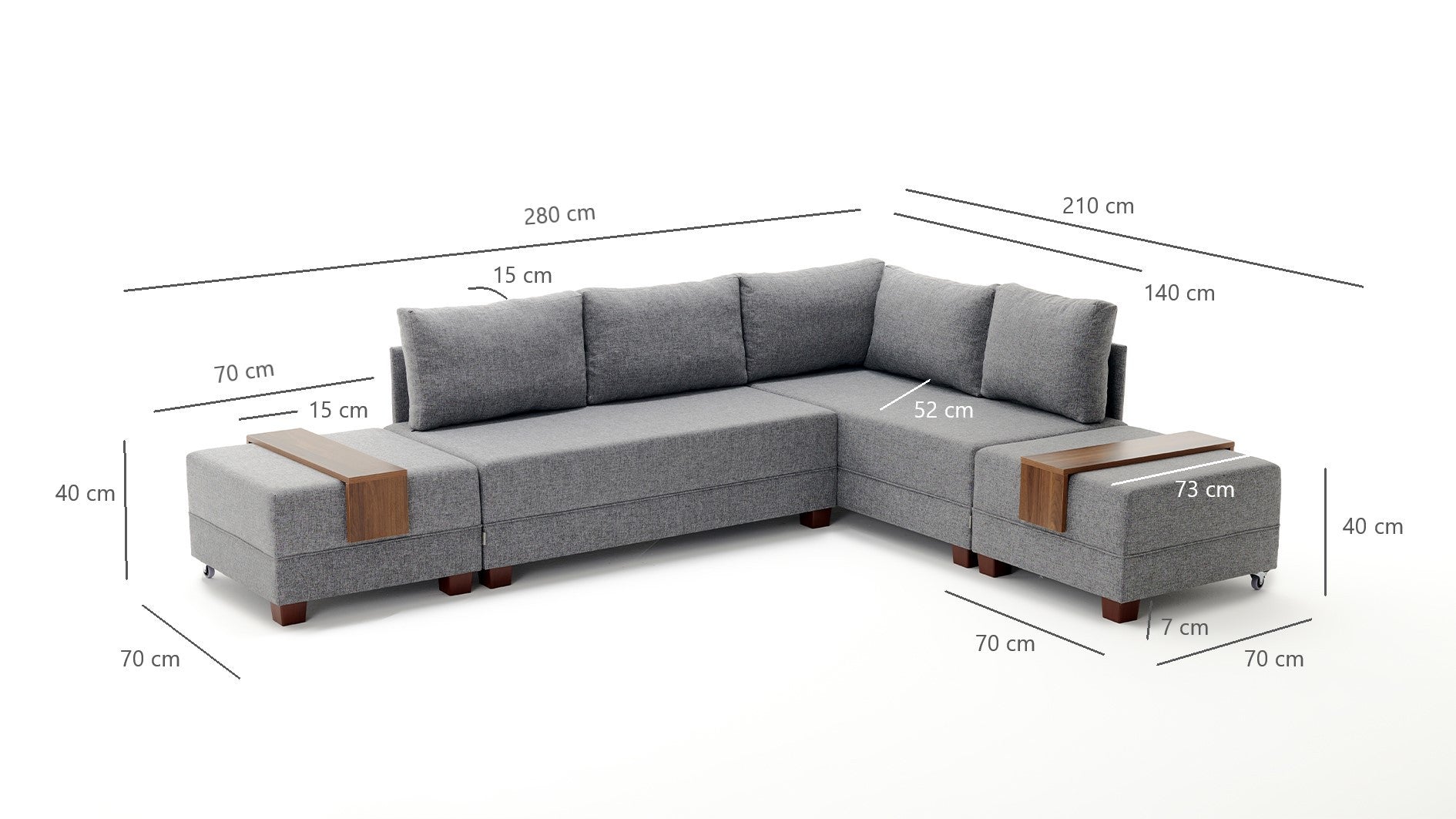 Sofá cama Siena gris oscuro 210x280x70cm