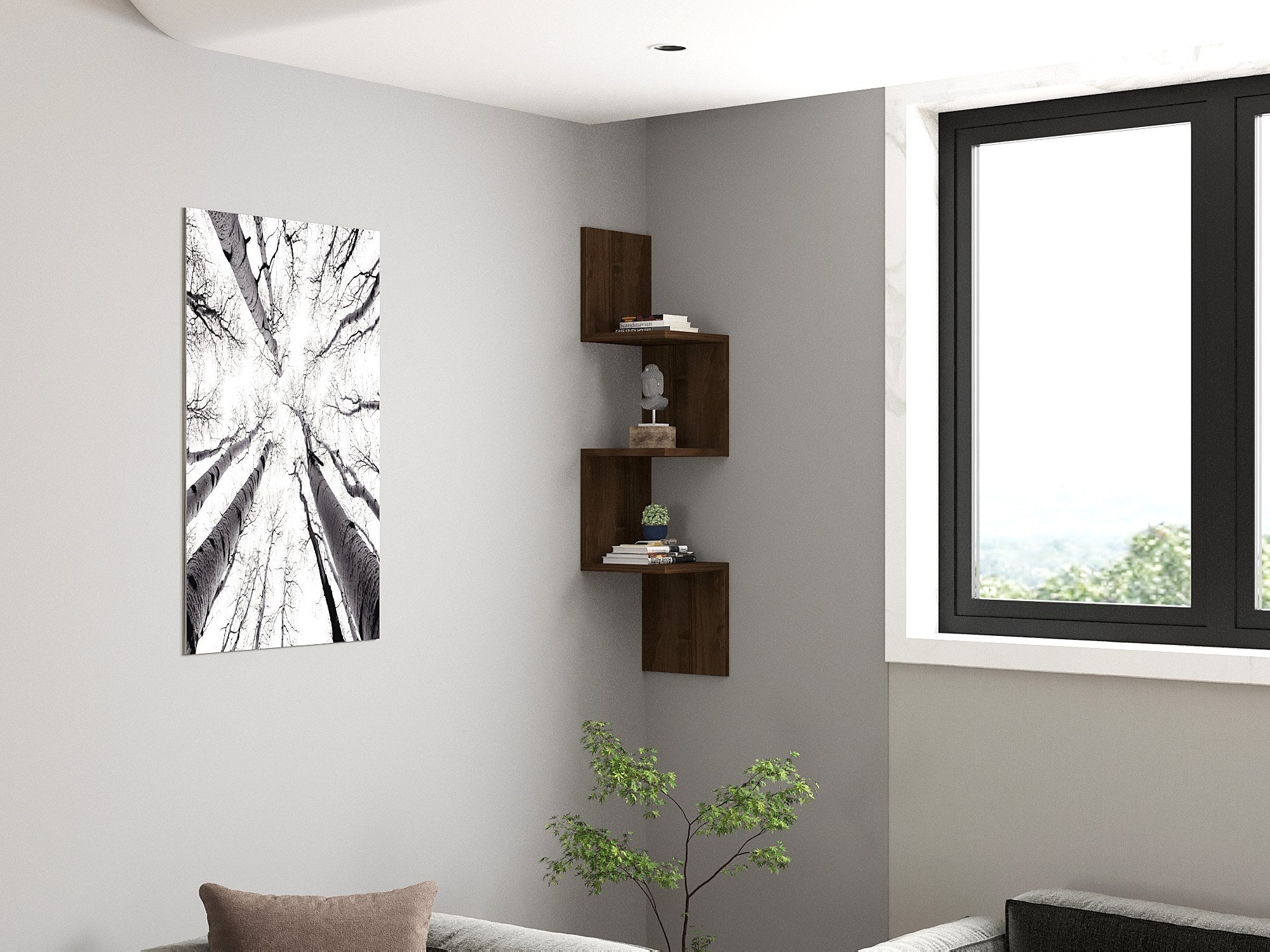 Estante de pared esquinero Mena nogal 25x25x105cm