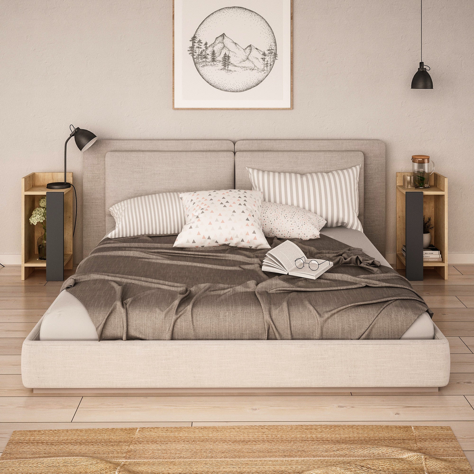 Pack de 2 mesitas de noche Piero antracita 25x27x60cm