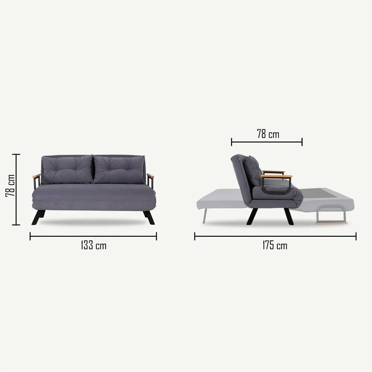 Sofá cama Royer Negro 133x50x41cm