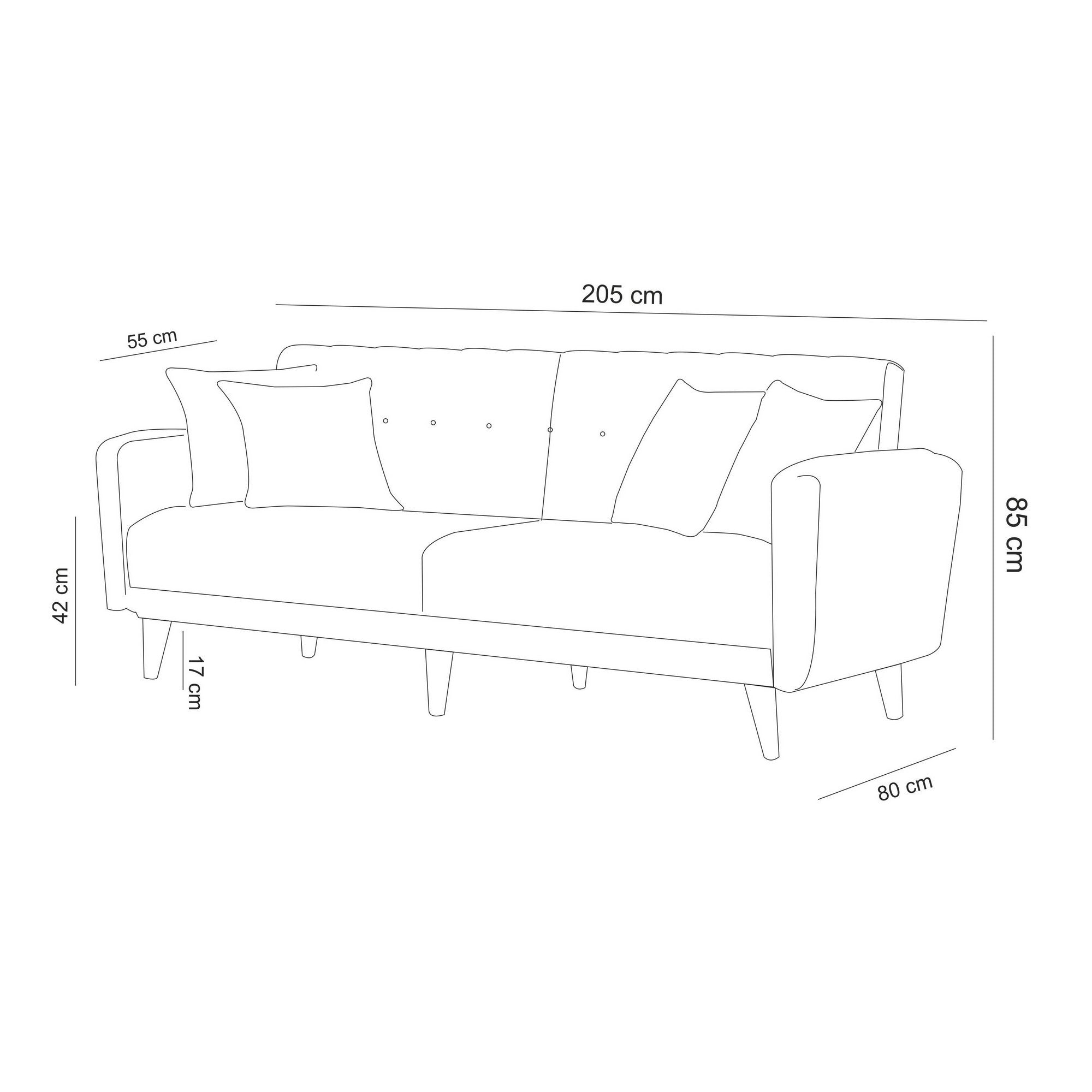 Sofá cama Gian gris claro 205x80x85cm