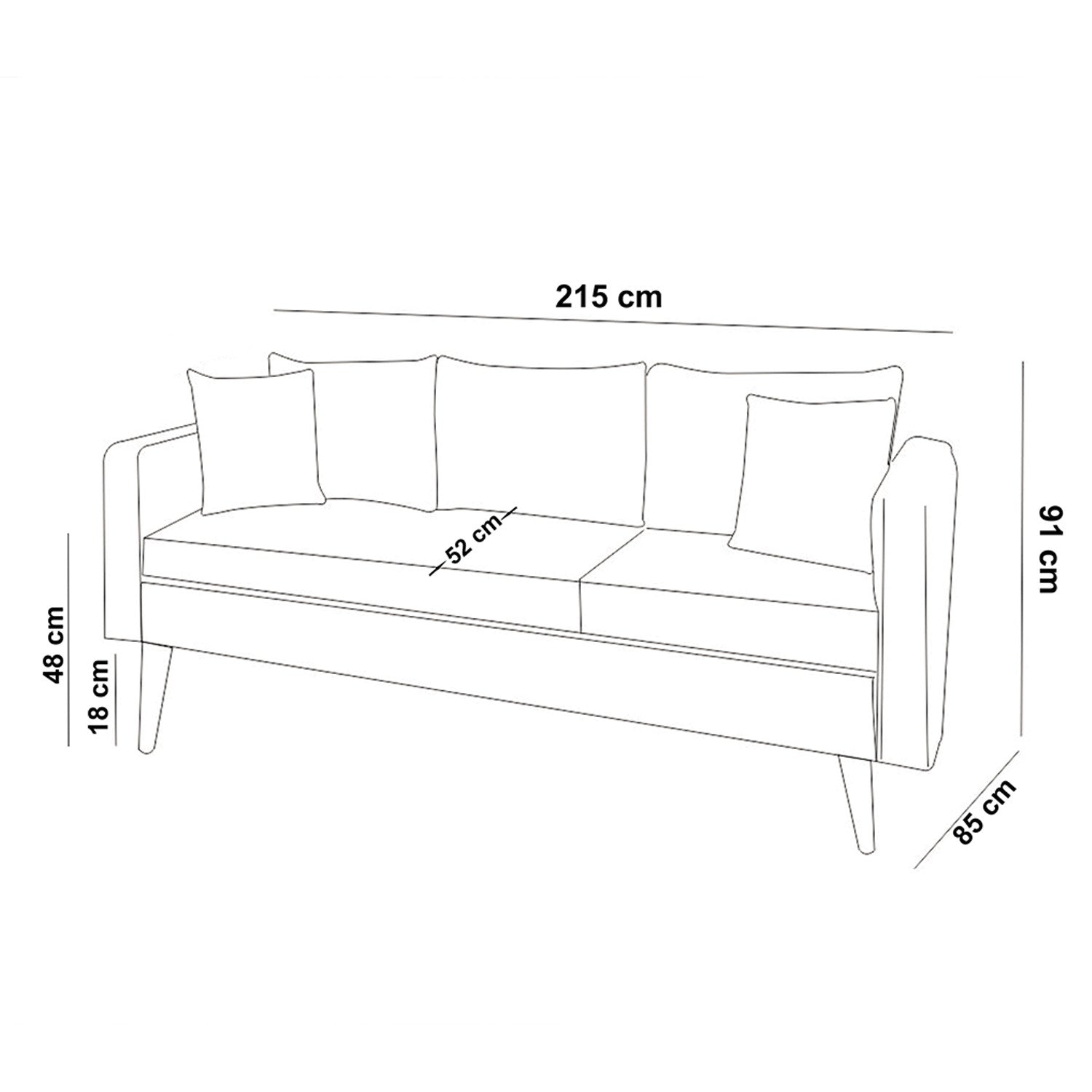Sofá Sally azul 215x85x91cm
