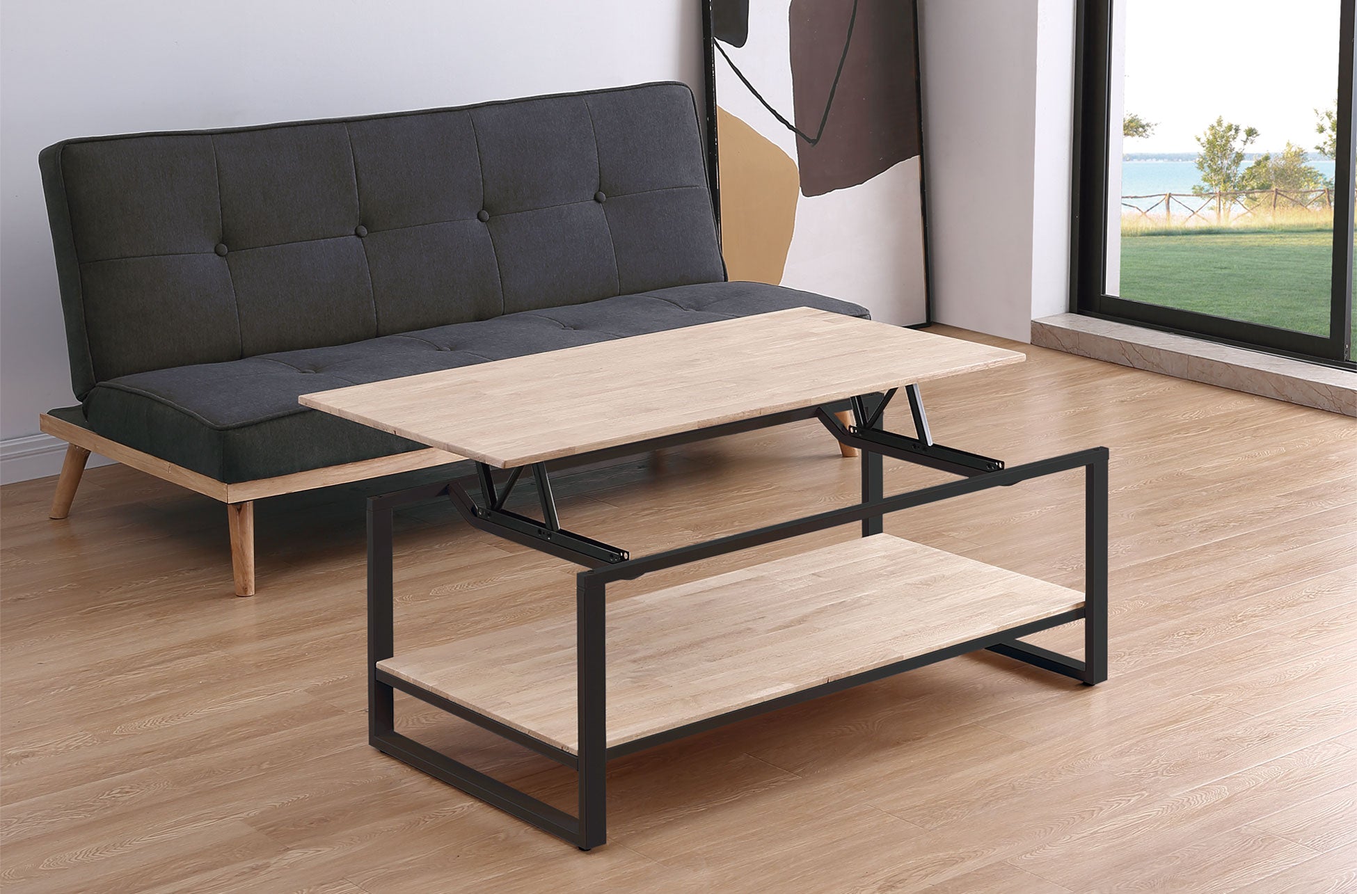 Mesa de centro elevable Vegas roble claro 120x60x45cm