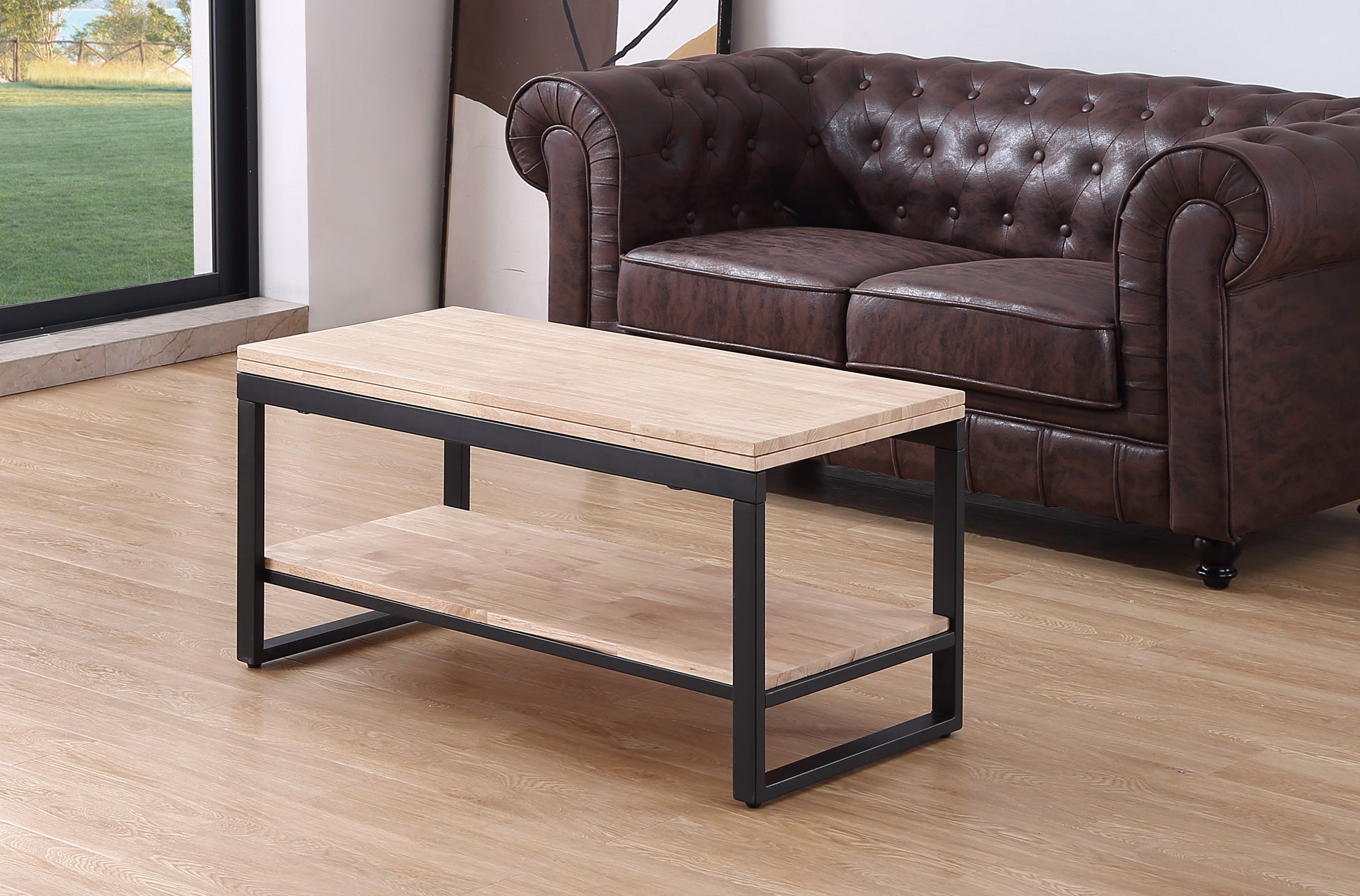 Mesa de centro elevable y extensible Alfi roble claro 100x45(90)x47cm