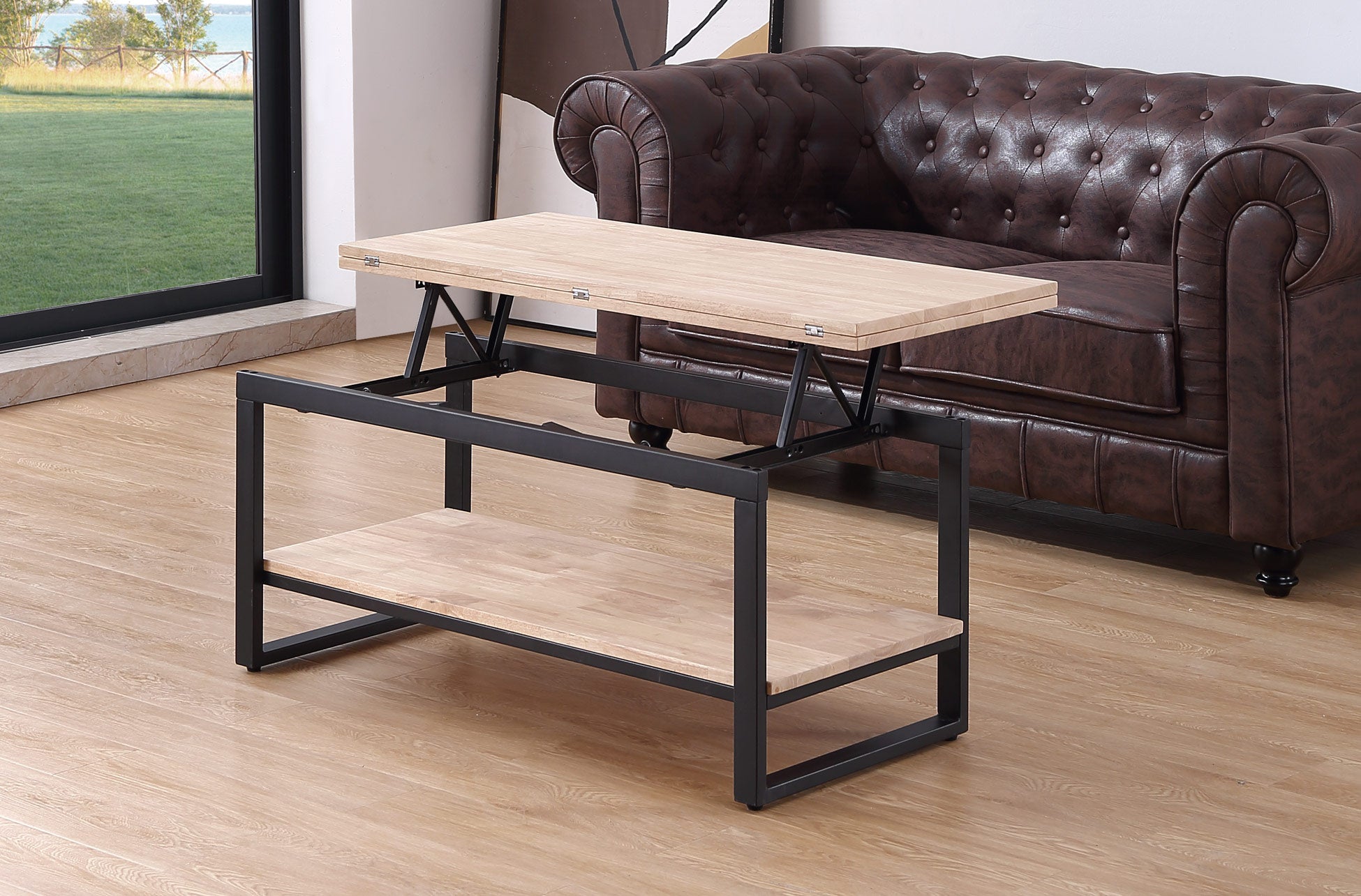 Mesa de centro elevable y extensible Alfi roble claro 100x45(90)x47cm