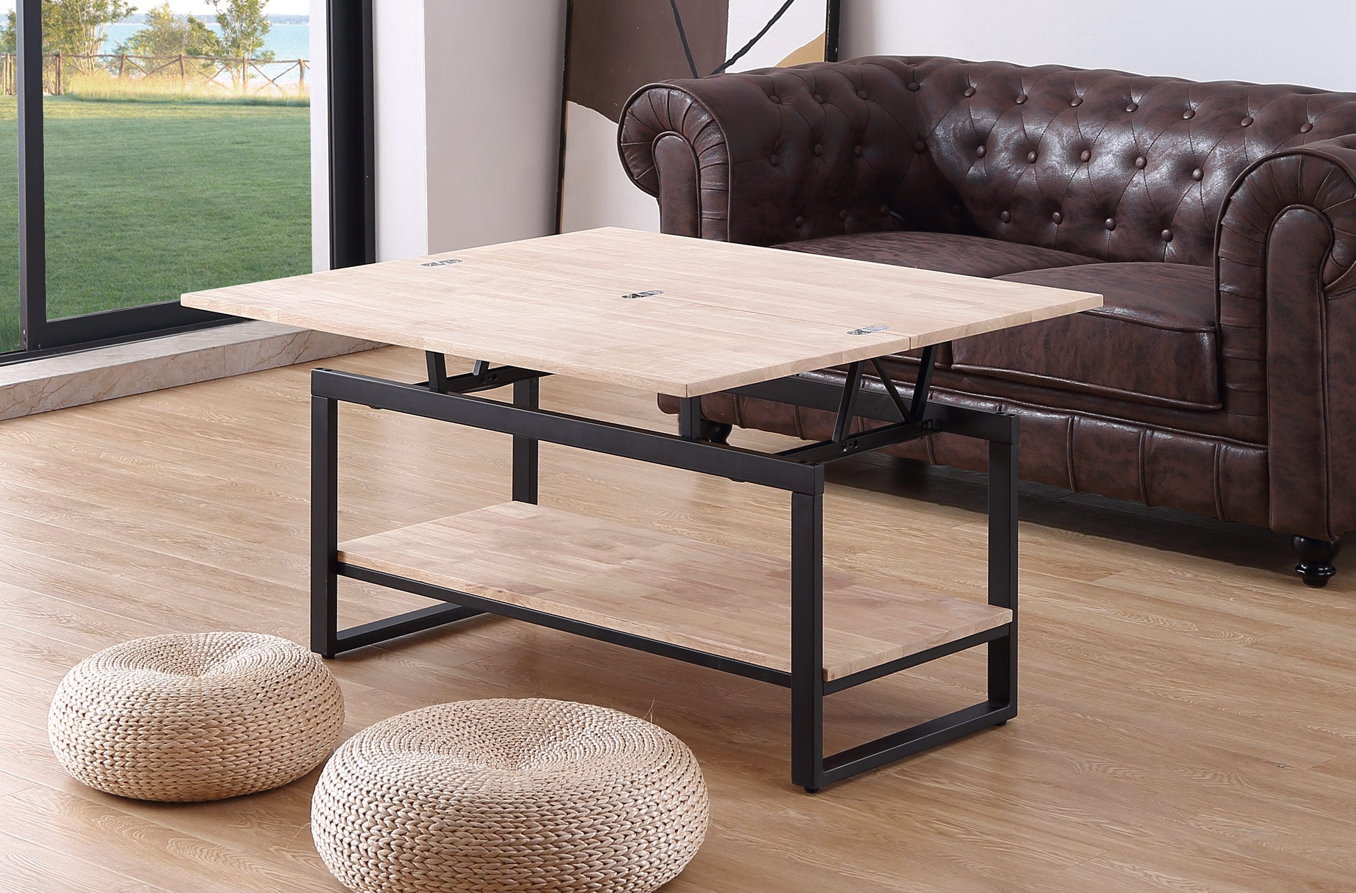 Mesa de centro elevable y extensible Alfi roble claro 100x45(90)x47cm