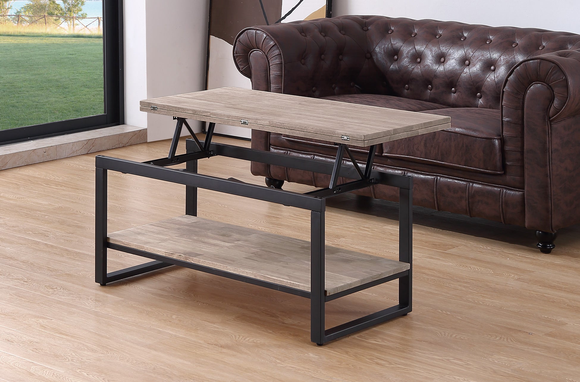 Mesa de centro elevable y extensible Alfi roble oscuro 100x45(90)x47cm