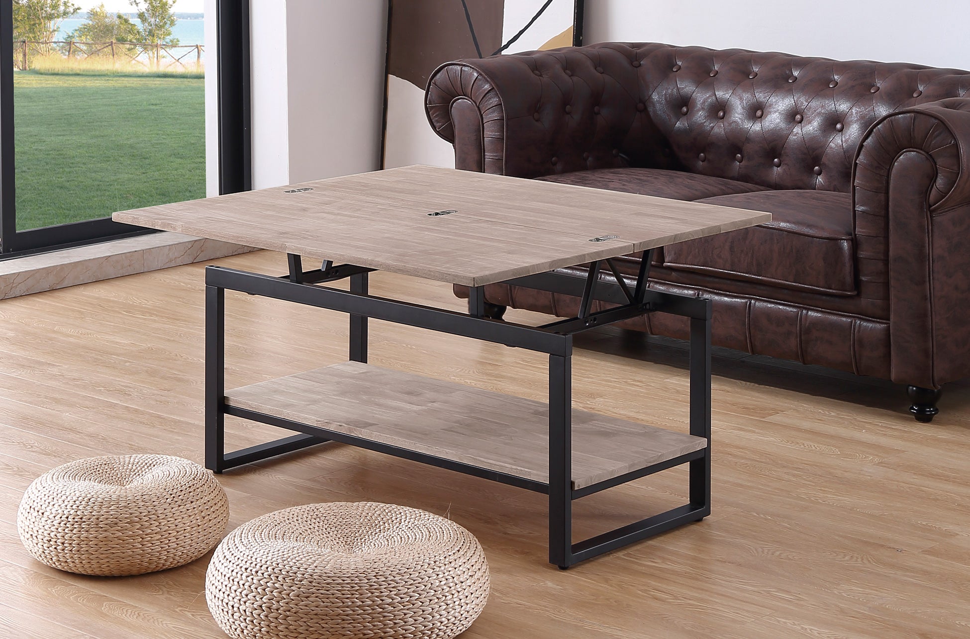 Mesa de centro elevable y extensible Alfi roble oscuro 100x45(90)x47cm