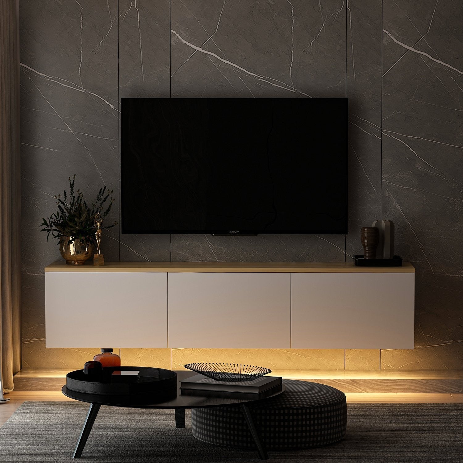 Mueble TV con luz LED Puno Blanco 160x32x35cm