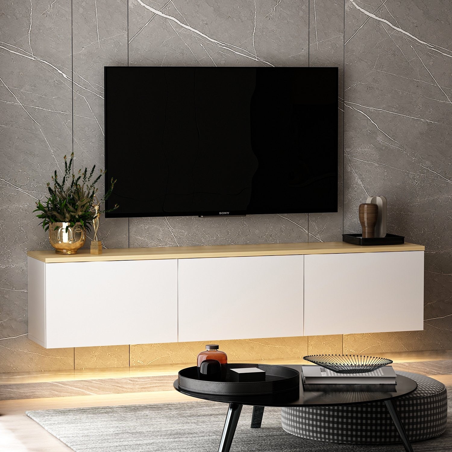 Mueble TV con luz LED Puno Blanco 160x32x35cm