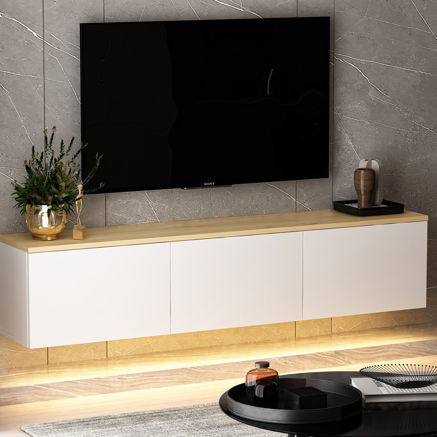 Mueble TV con luz LED Puno Blanco 160x32x35cm