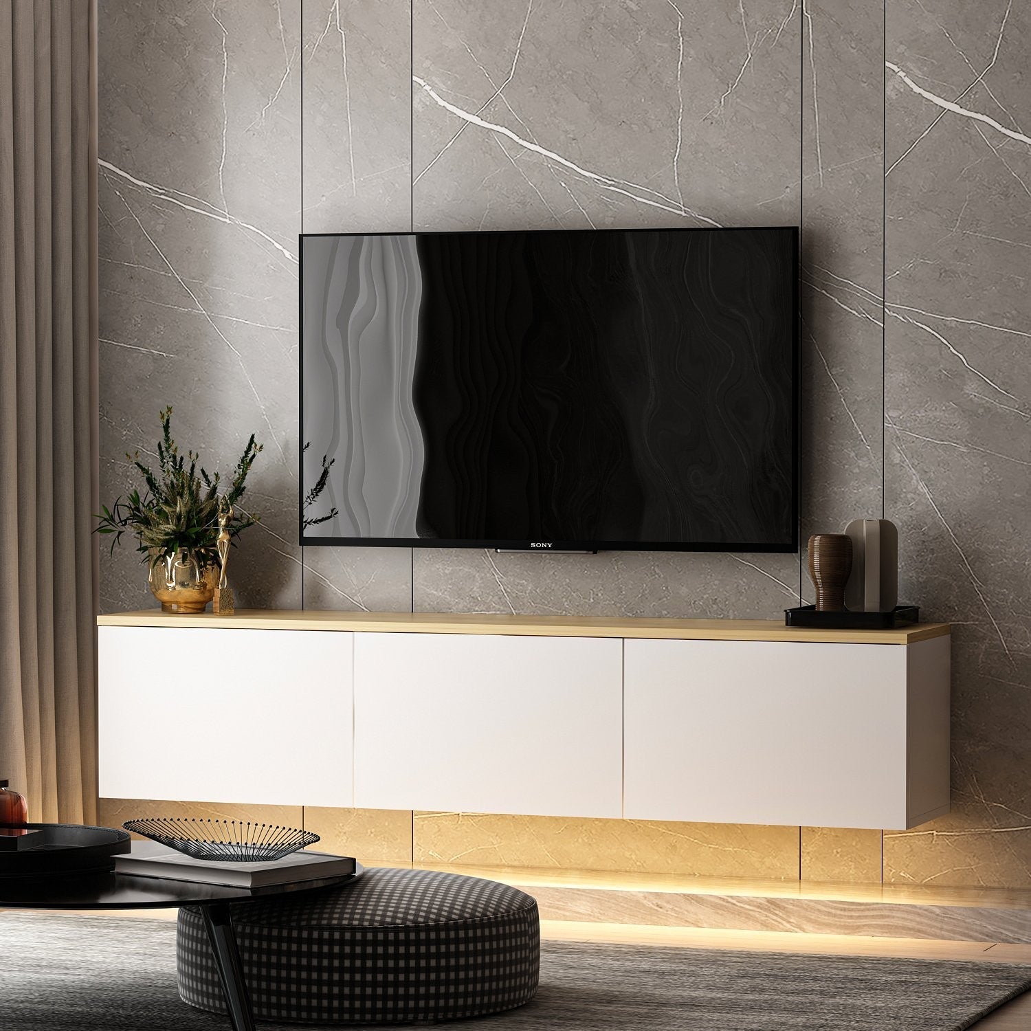 Mueble TV con luz LED Puno Blanco 160x32x35cm