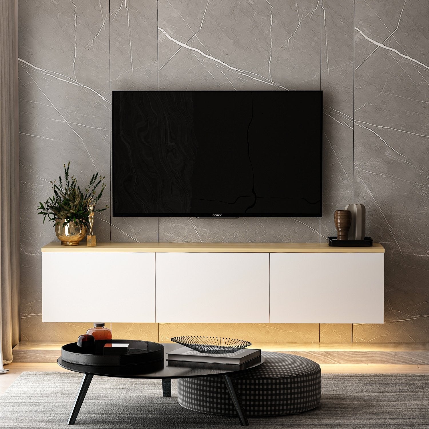 Mueble TV con luz LED Puno Blanco 160x32x35cm