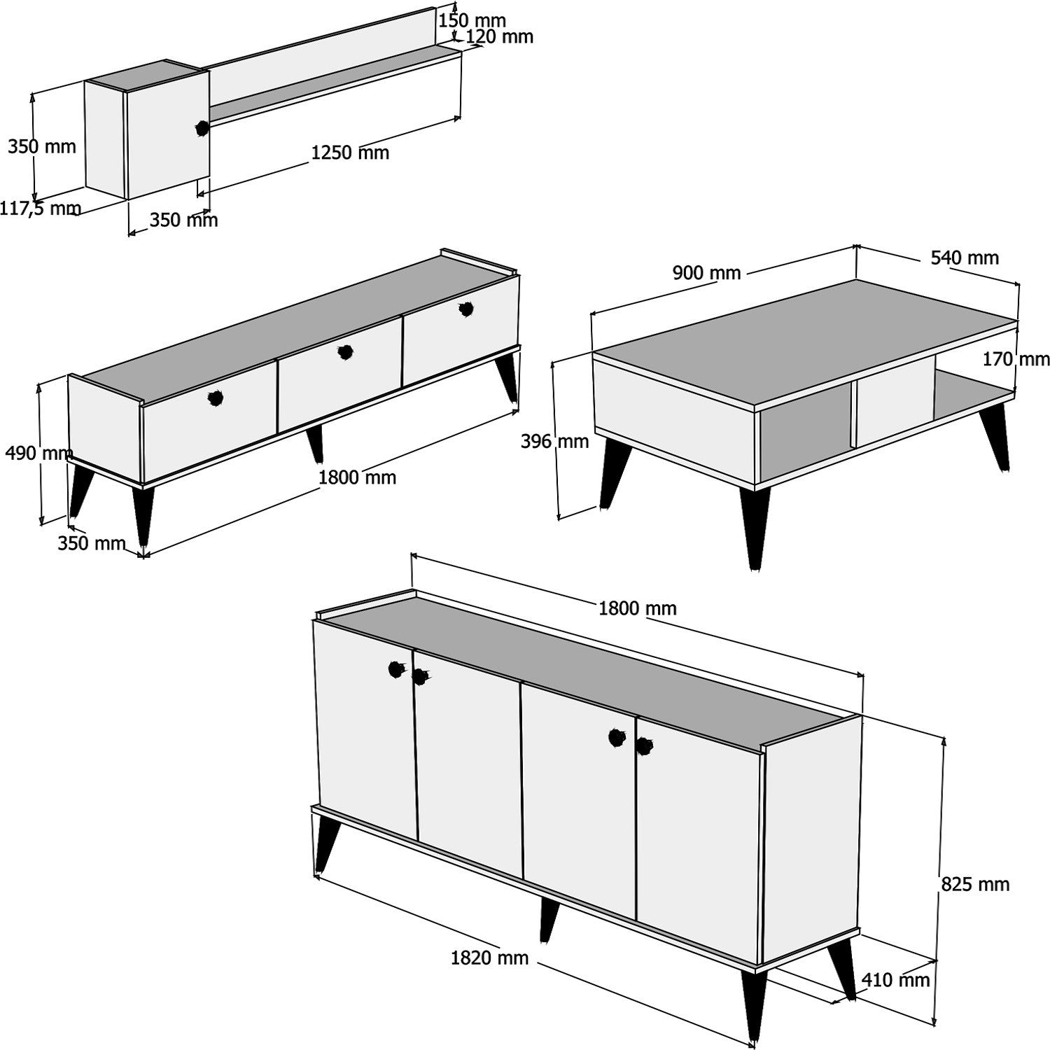 Pack muebles salón Novi marrón