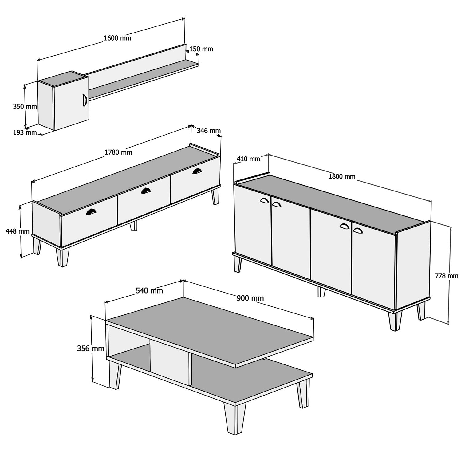 Pack muebles salón Novi blanco