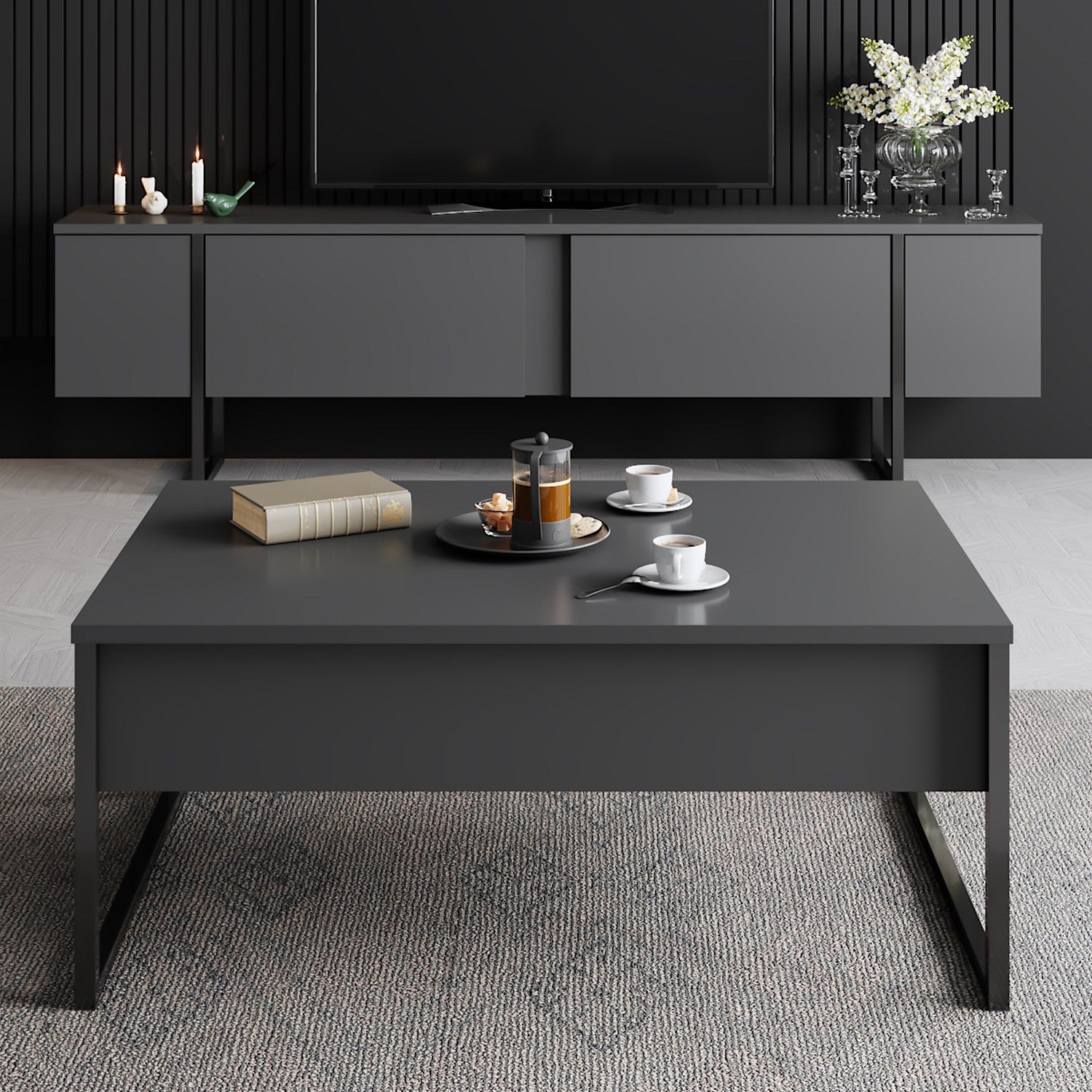 Mueble TV Brune negro 180x30x50cm