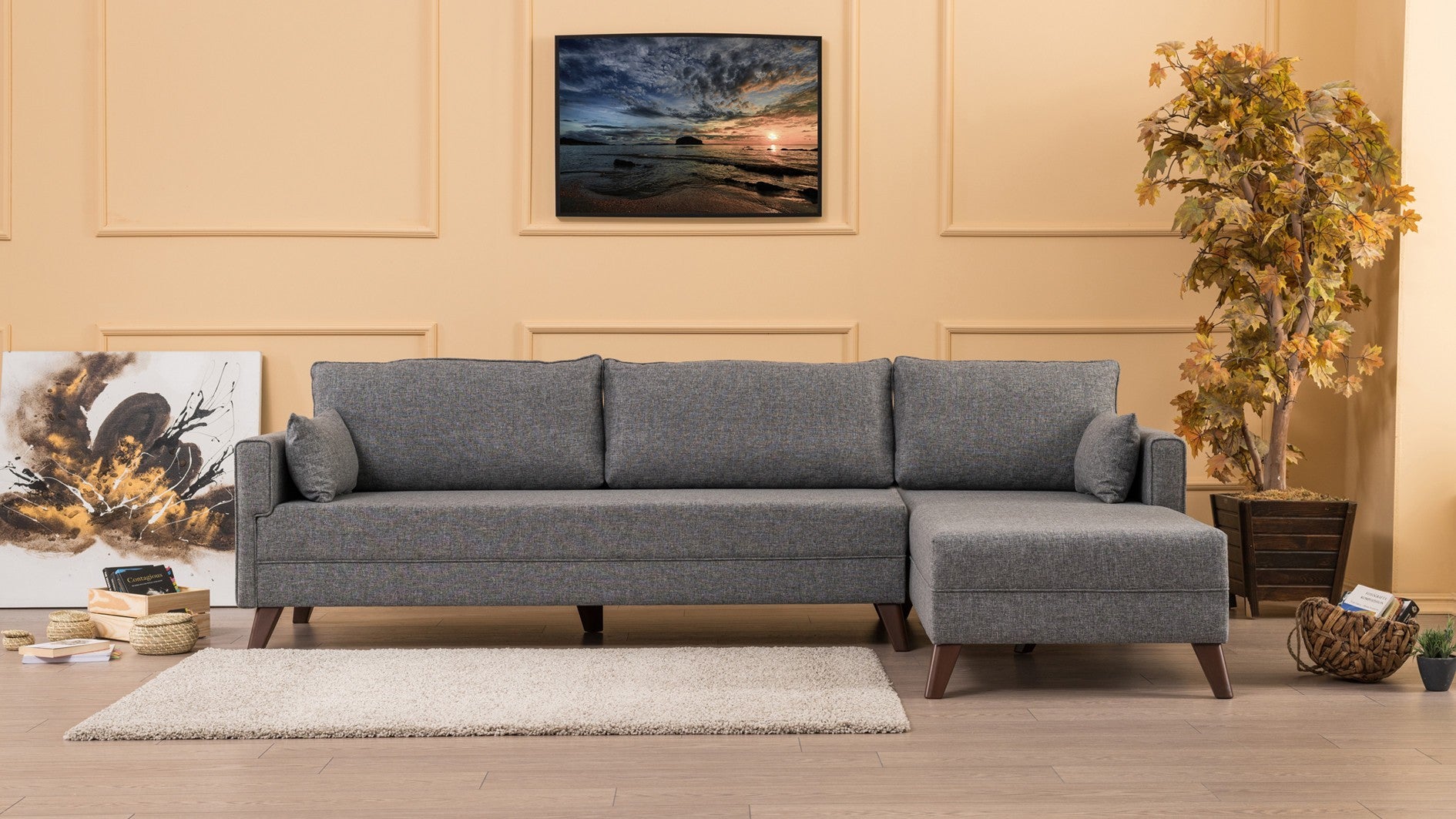 Sofá con chaiselongue Amalfi gris 275x165x85cm