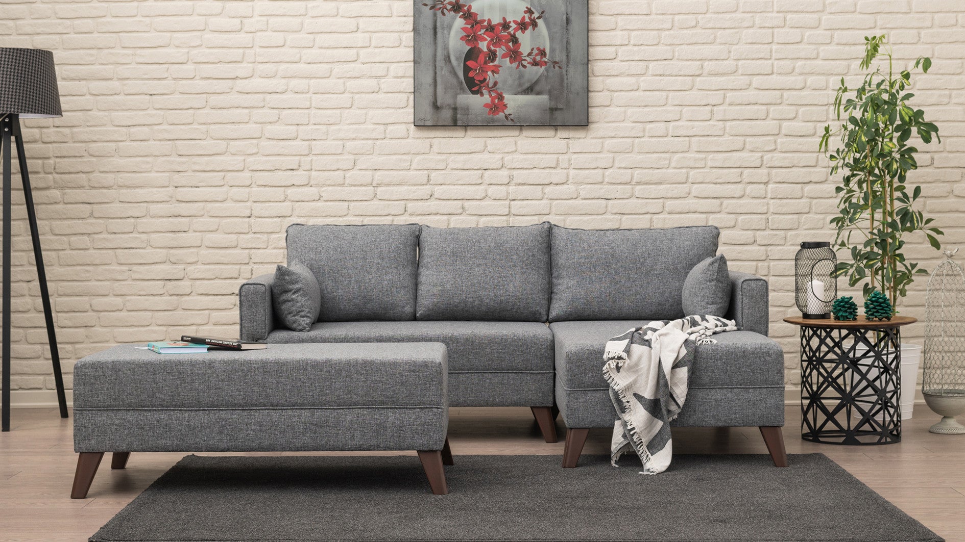 Sofá cama con chaiselongue Dieppe gris 205x140x85cm