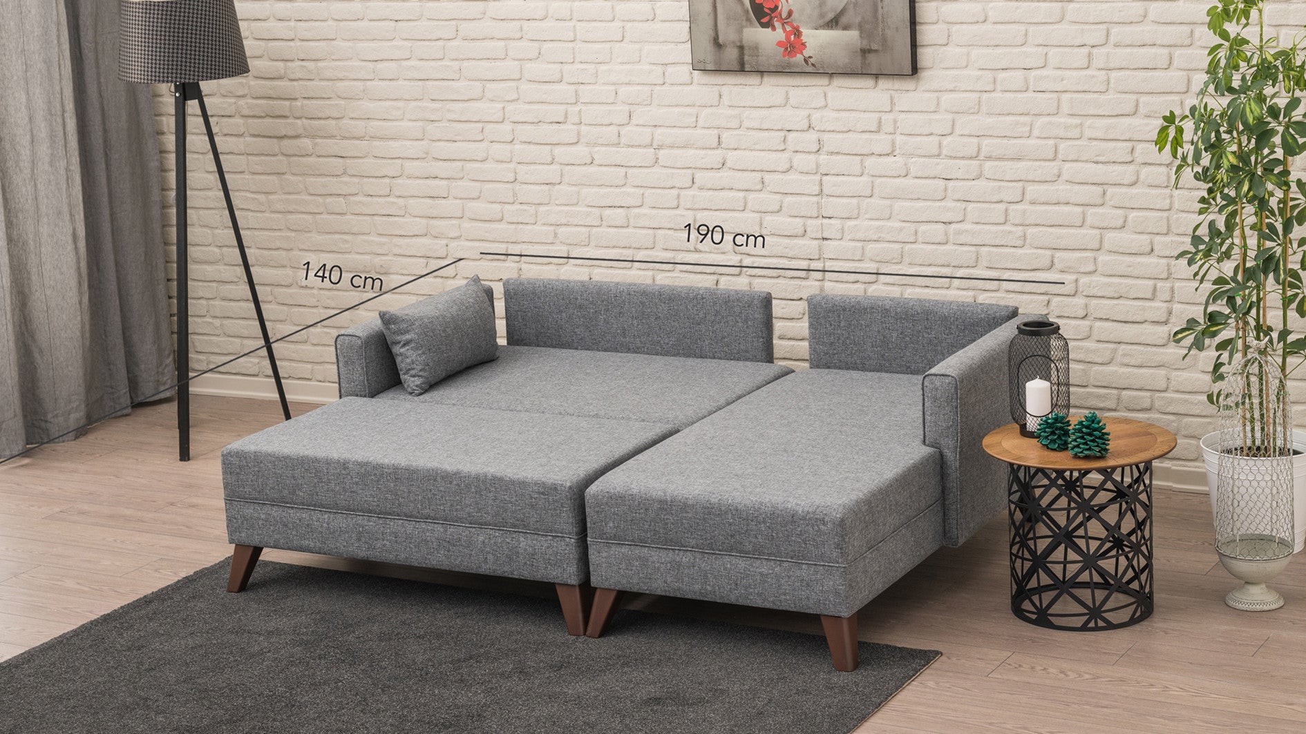 Sofá cama con chaiselongue Dieppe gris 205x140x85cm