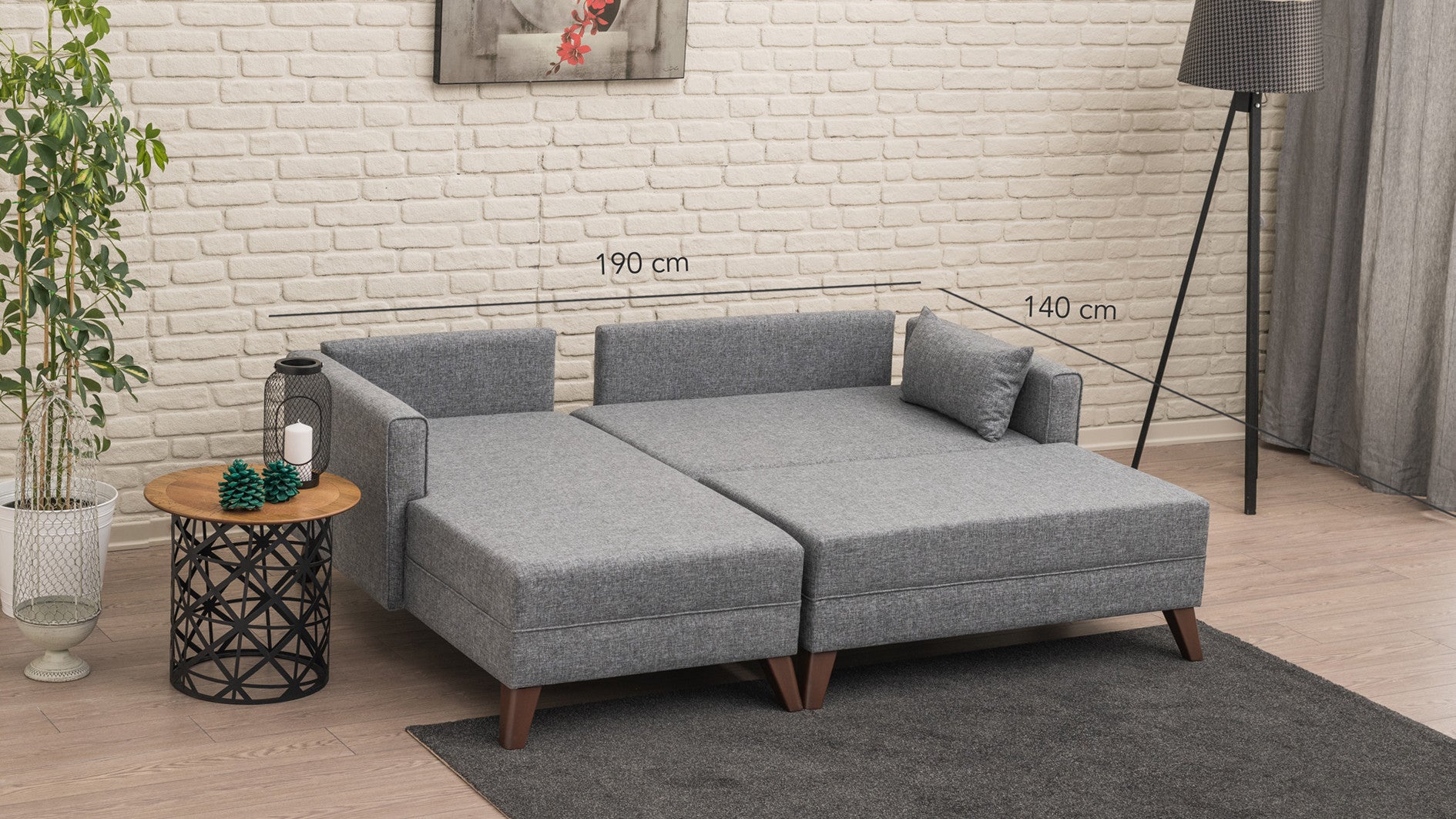 Sofá cama con chaiselongue Dieppe gris claro 205x140x85cm