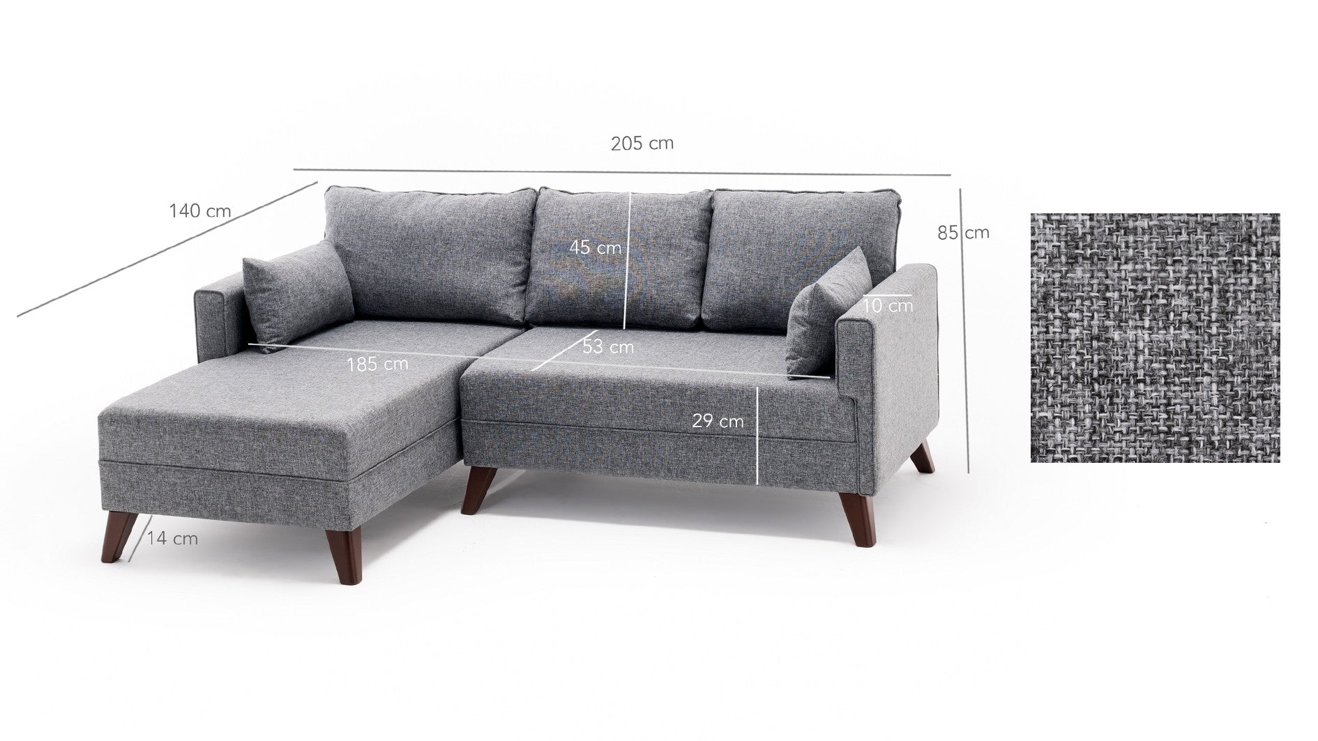 Sofá cama con chaiselongue Dieppe gris claro 205x140x85cm