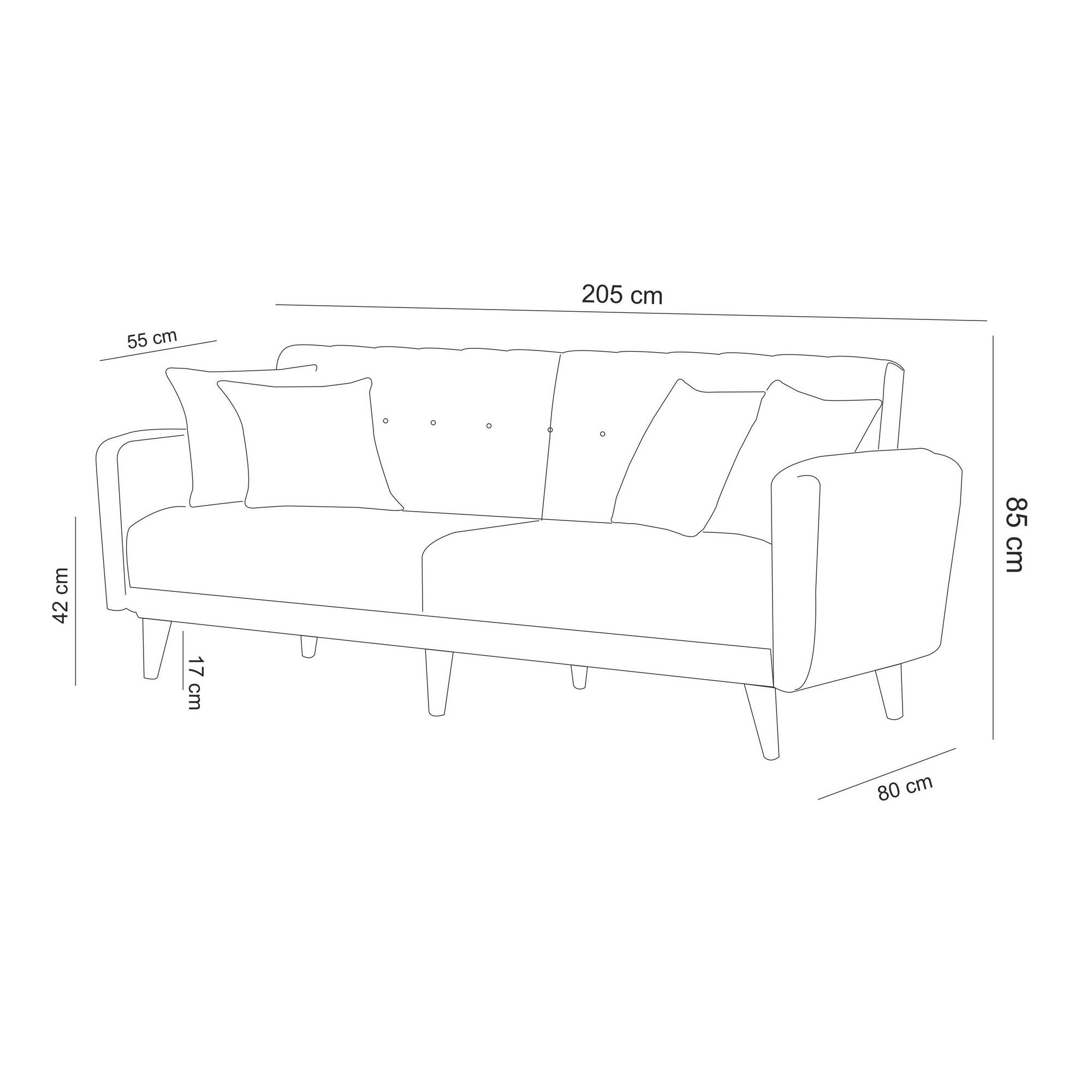 Sofá cama Gian gris claro 205x80x85cm