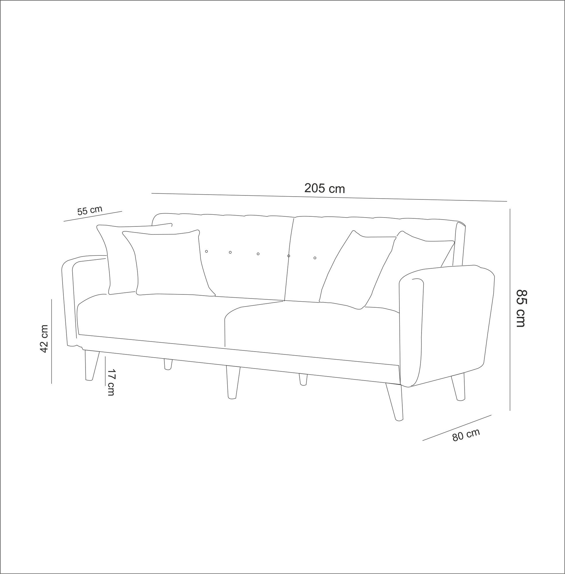 Sofá cama Gian azul 205x80x85cm