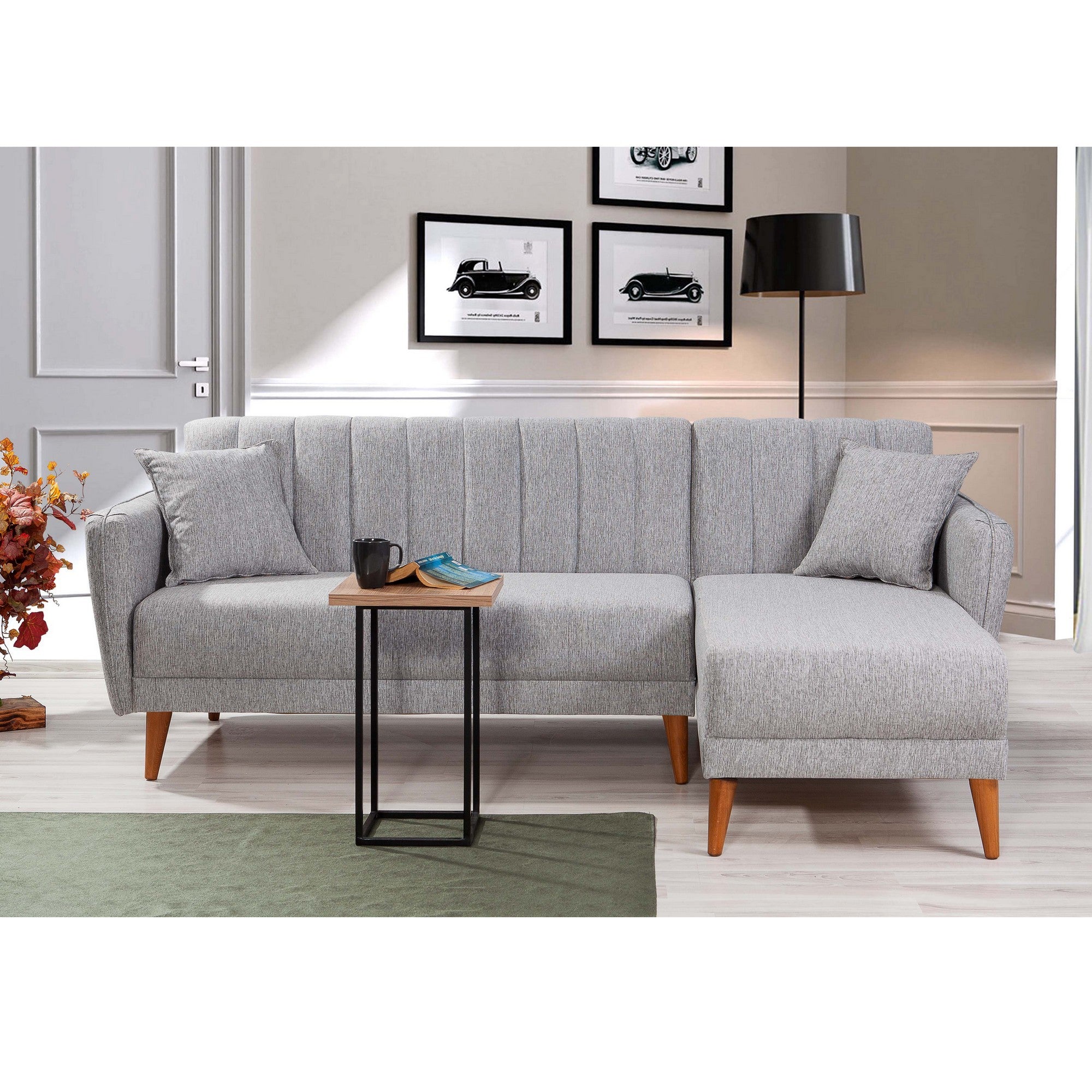 Sofá cama con chaiselongue Daly gris claro 225x150x85cm