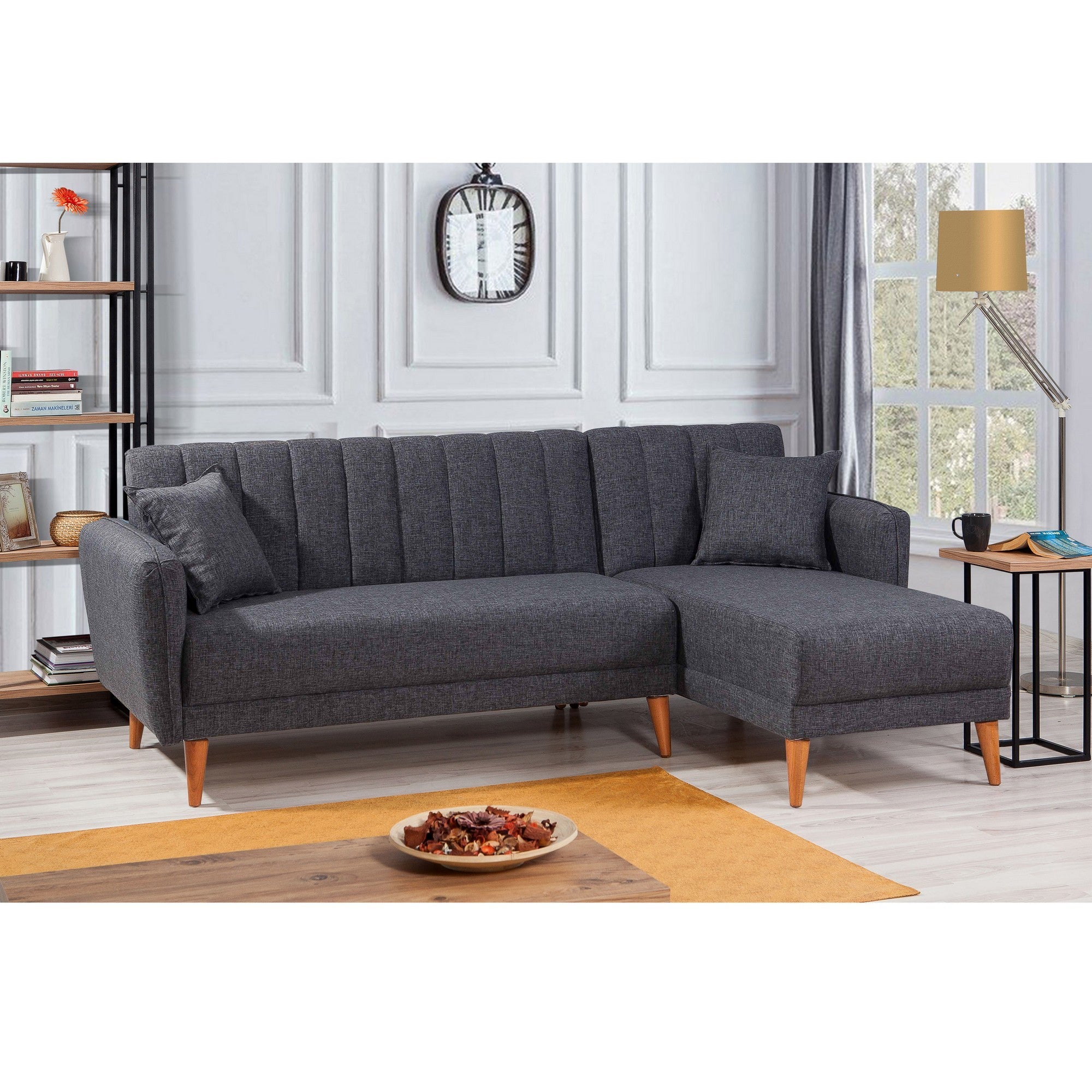 Sofá cama con chaiselongue Daly gris oscuro 225x150x85cm