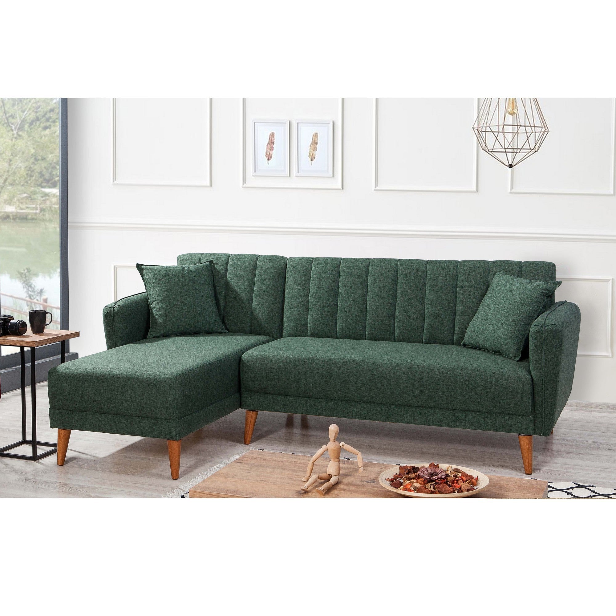 Sofá cama con chaiselongue Taif verde 225x150x85cm