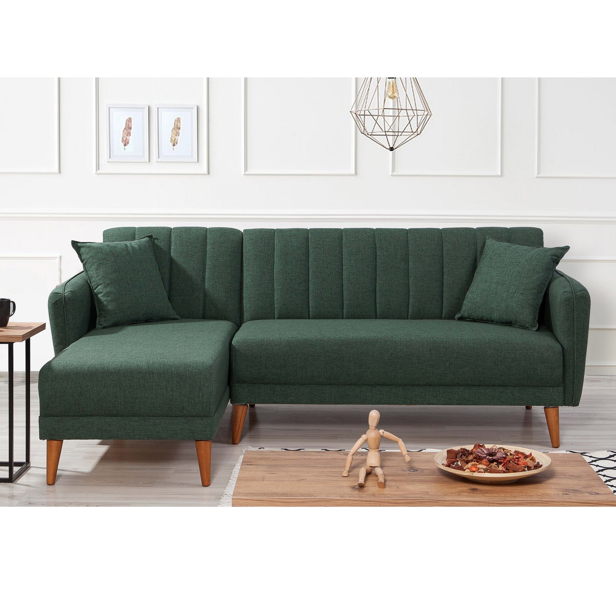 Sofá cama con chaiselongue Taif verde 225x150x85cm