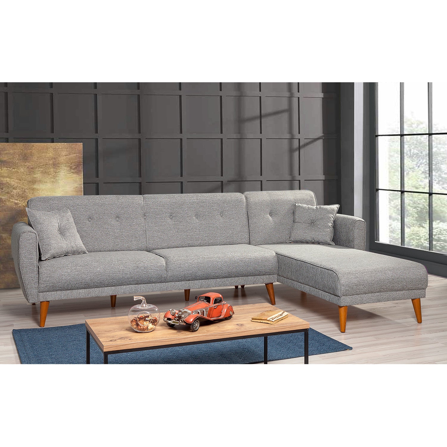 Sofá cama con chaiselongue Varela gris 277x175x86cm