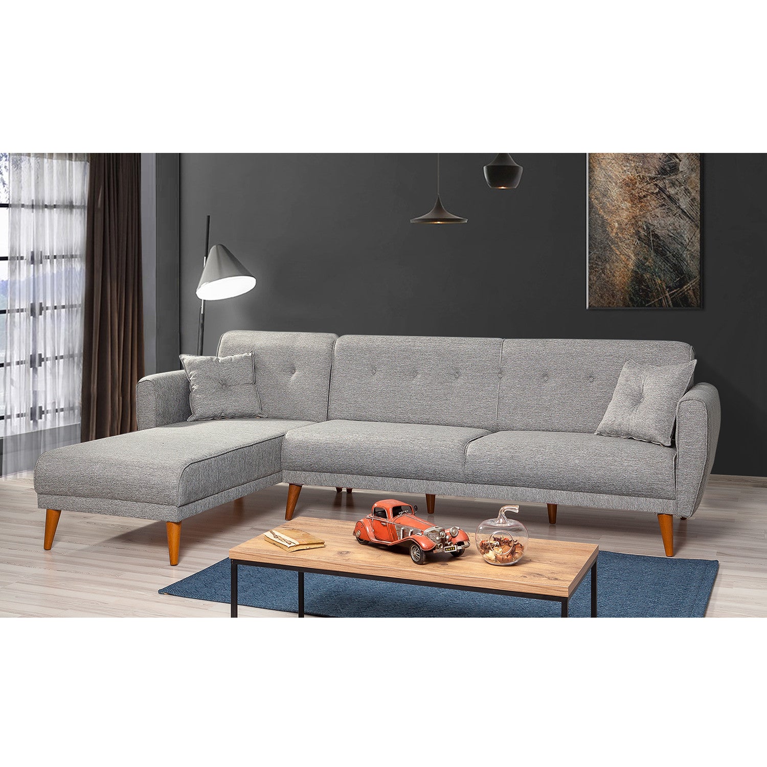 Sofá cama con chaiselongue Varela gris 277x175x86cm