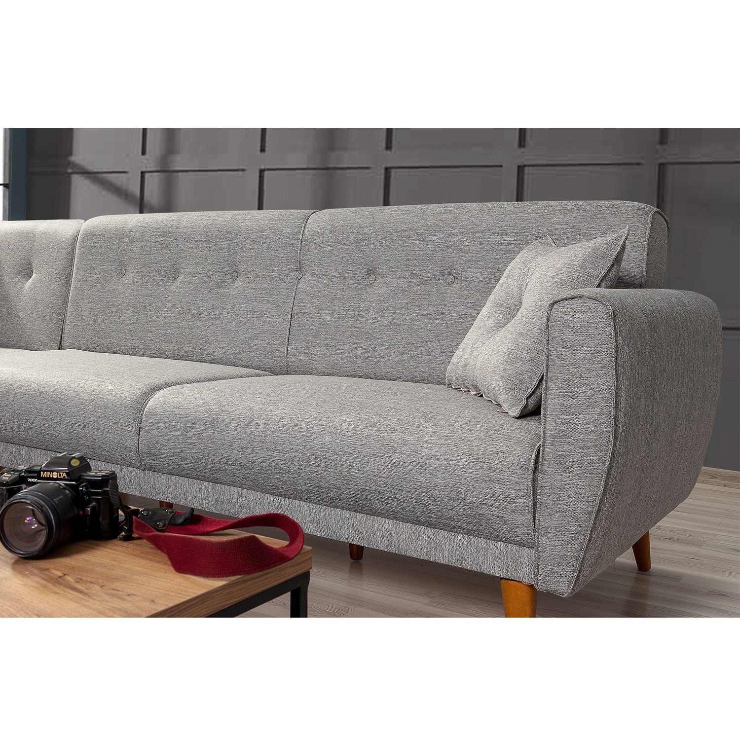 Sofá cama con chaiselongue Varela gris 277x175x86cm