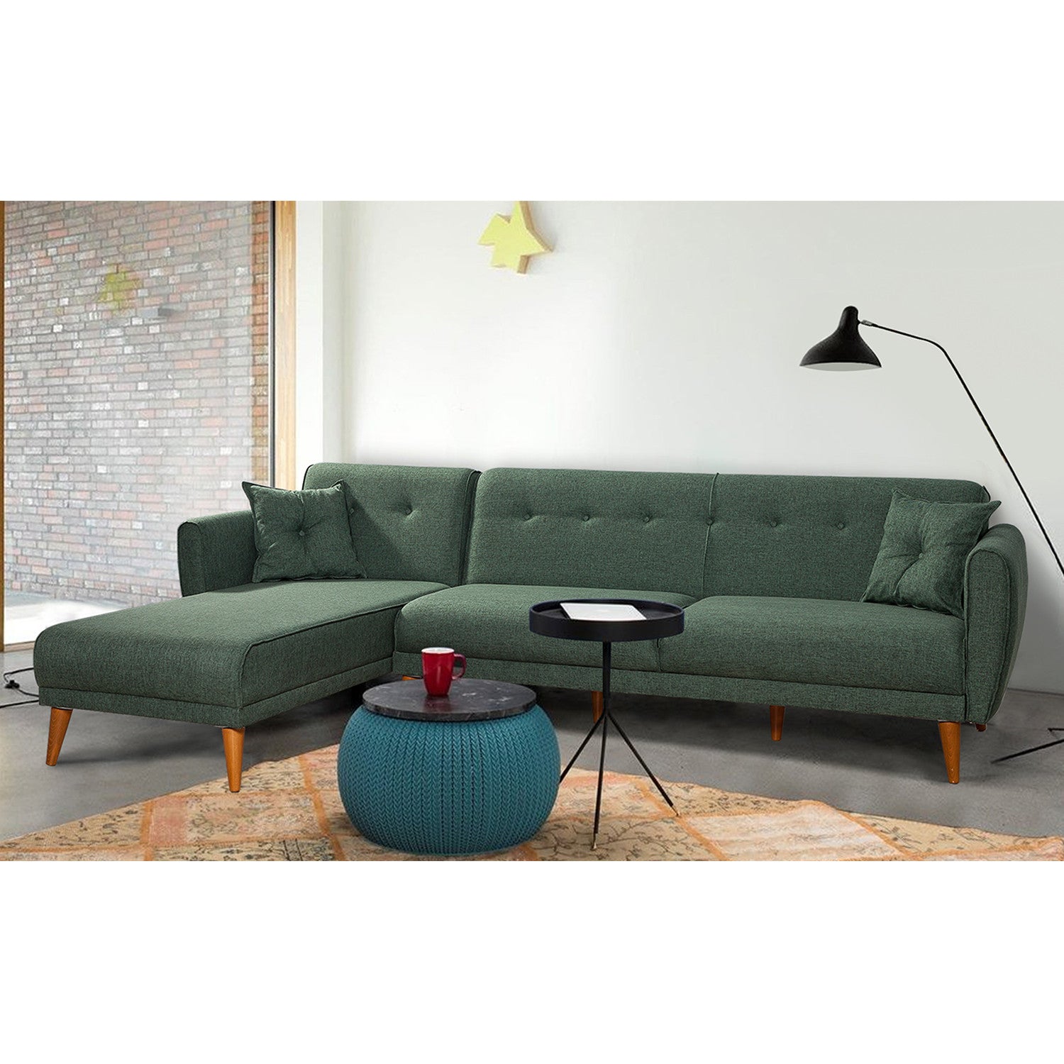 Sofá cama con chaiselongue Varela verde 277x175x86cm