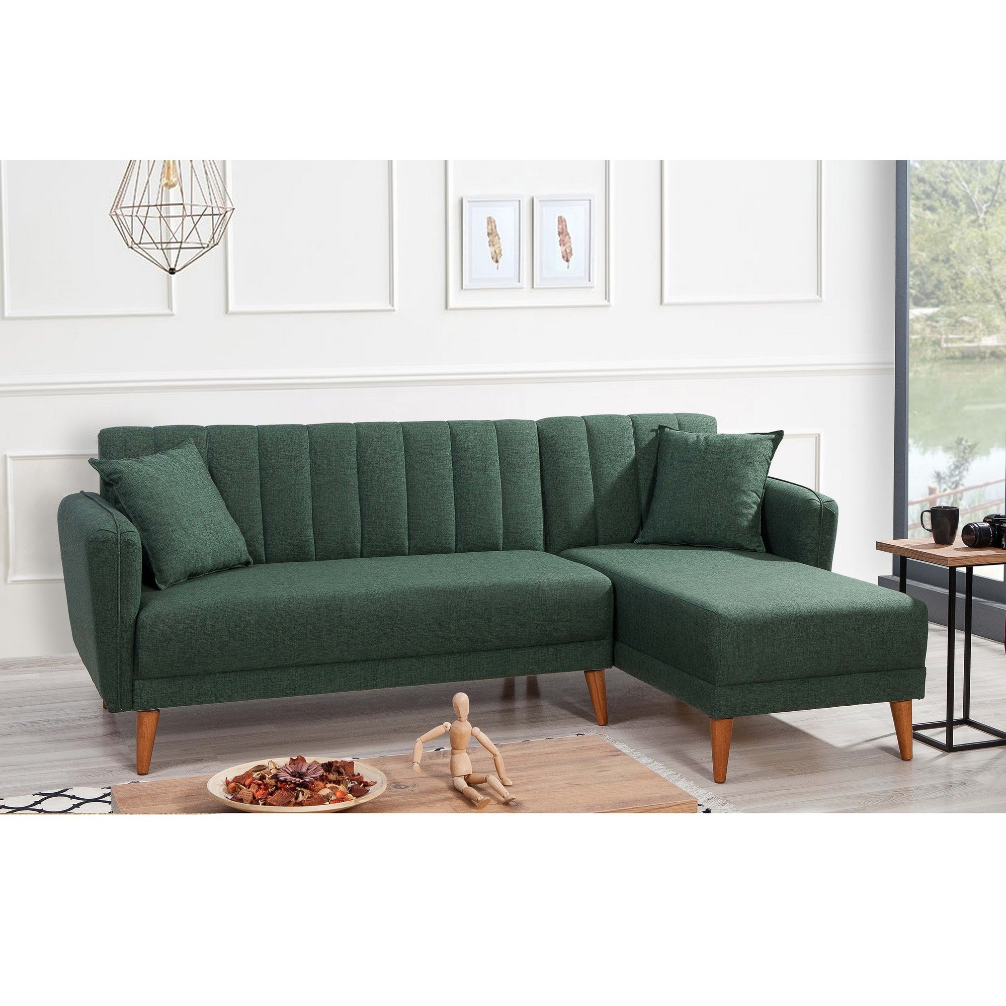 Sofá cama con chaiselongue Daly verde 225x150x85cm