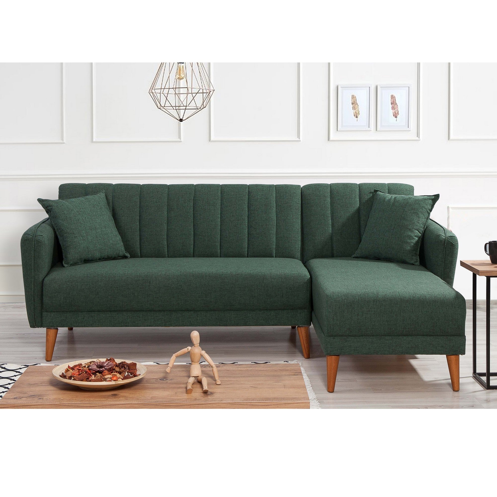 Sofá cama con chaiselongue Daly verde 225x150x85cm