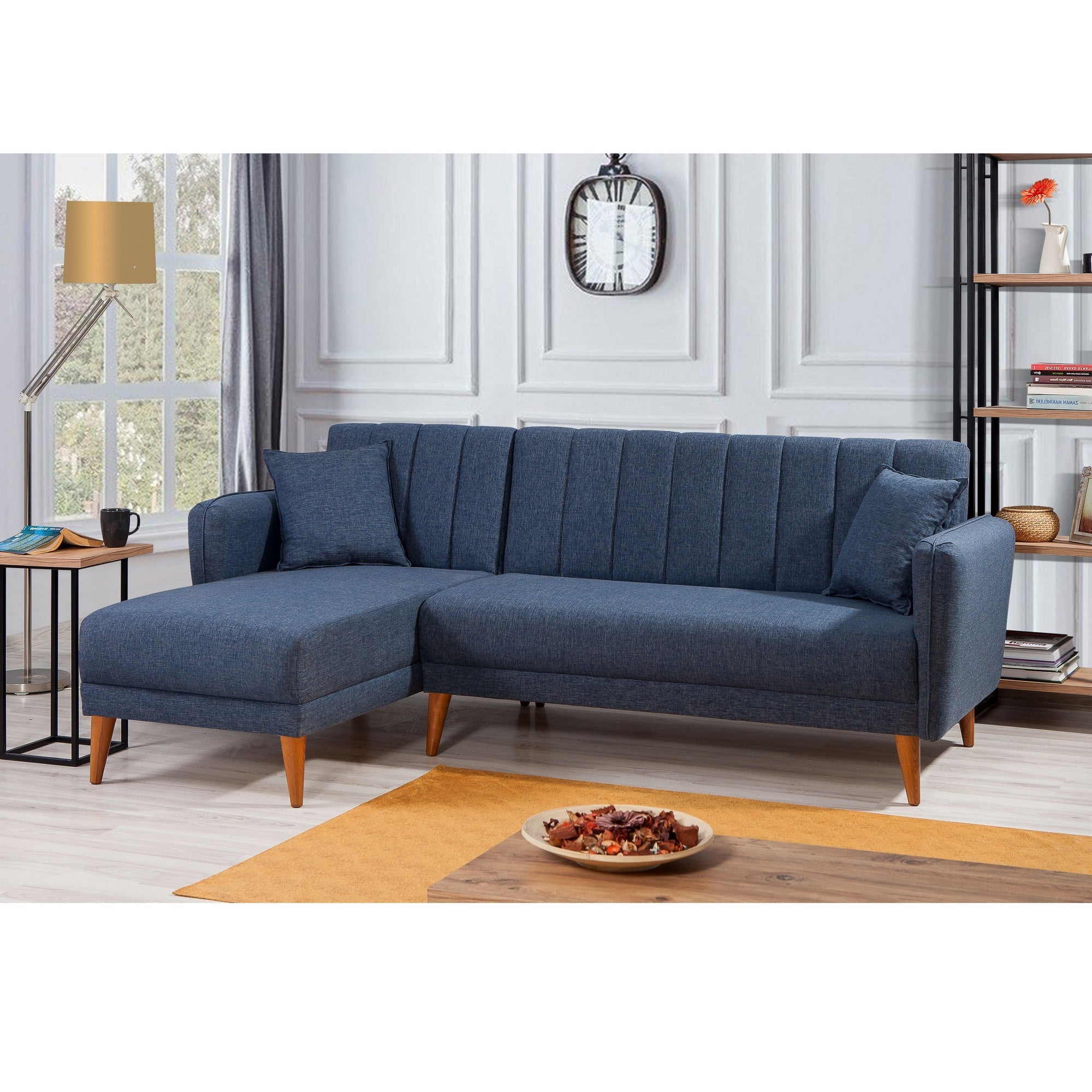 Sofá cama con chaiselongue Taif azul 225x150x85cm