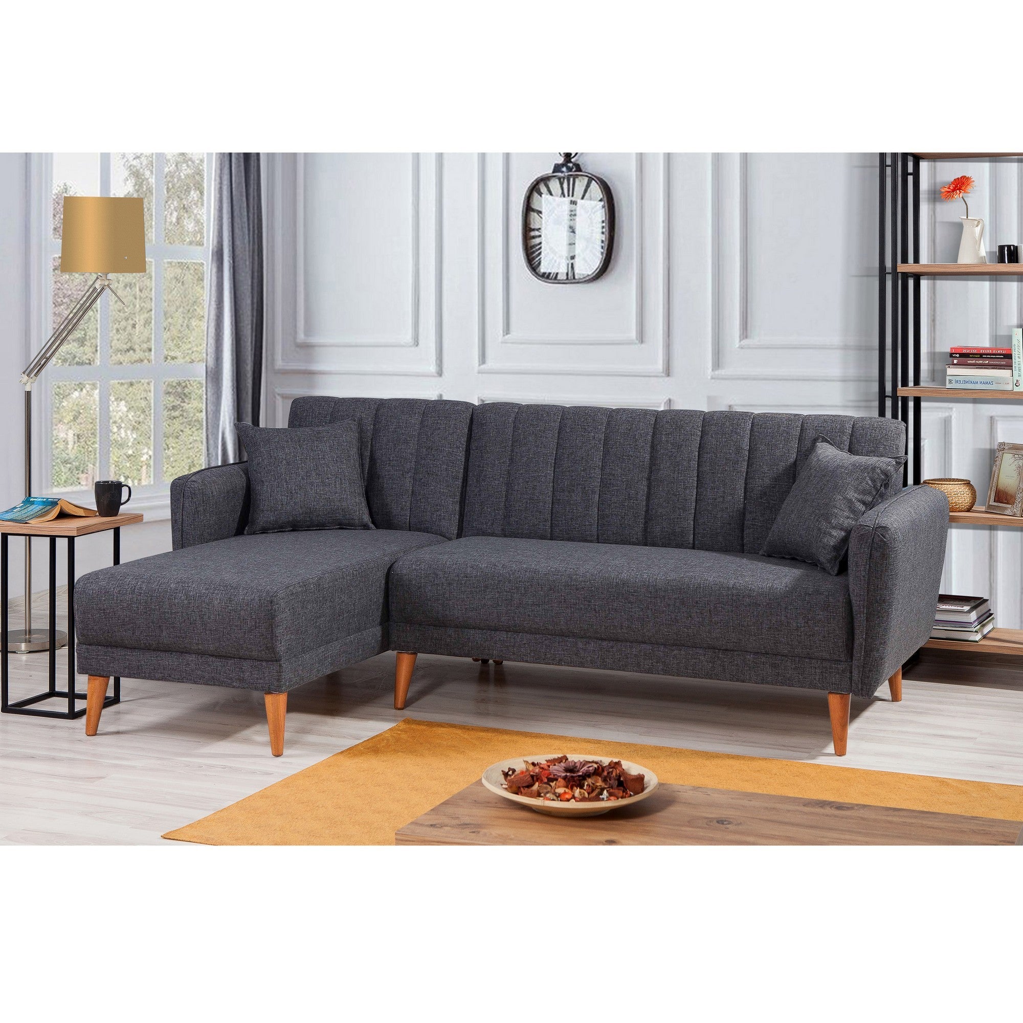 Sofá cama con chaiselongue Taif gris oscuro 225x150x85cm